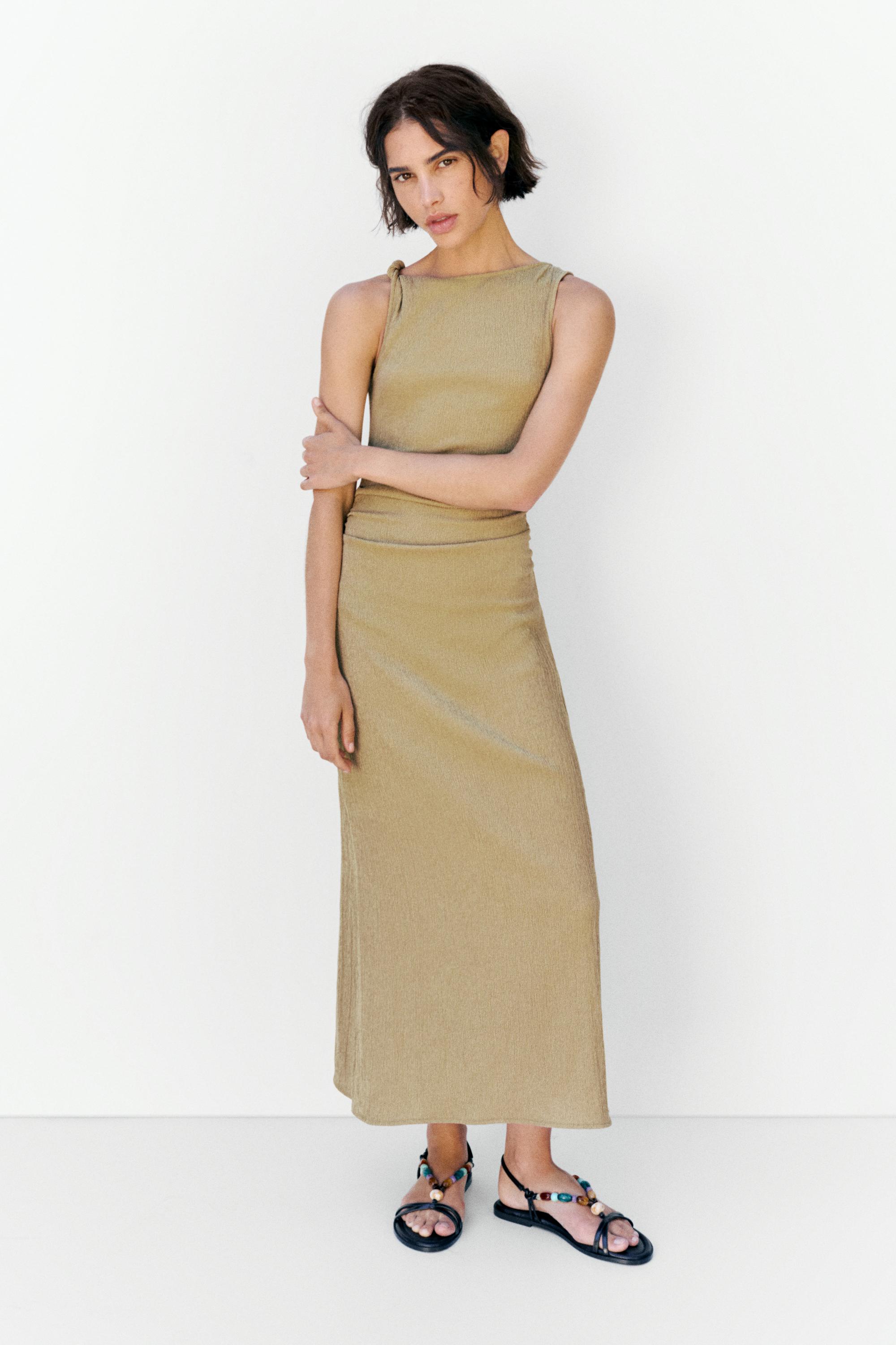 Gathered knot midi dress — Khaki