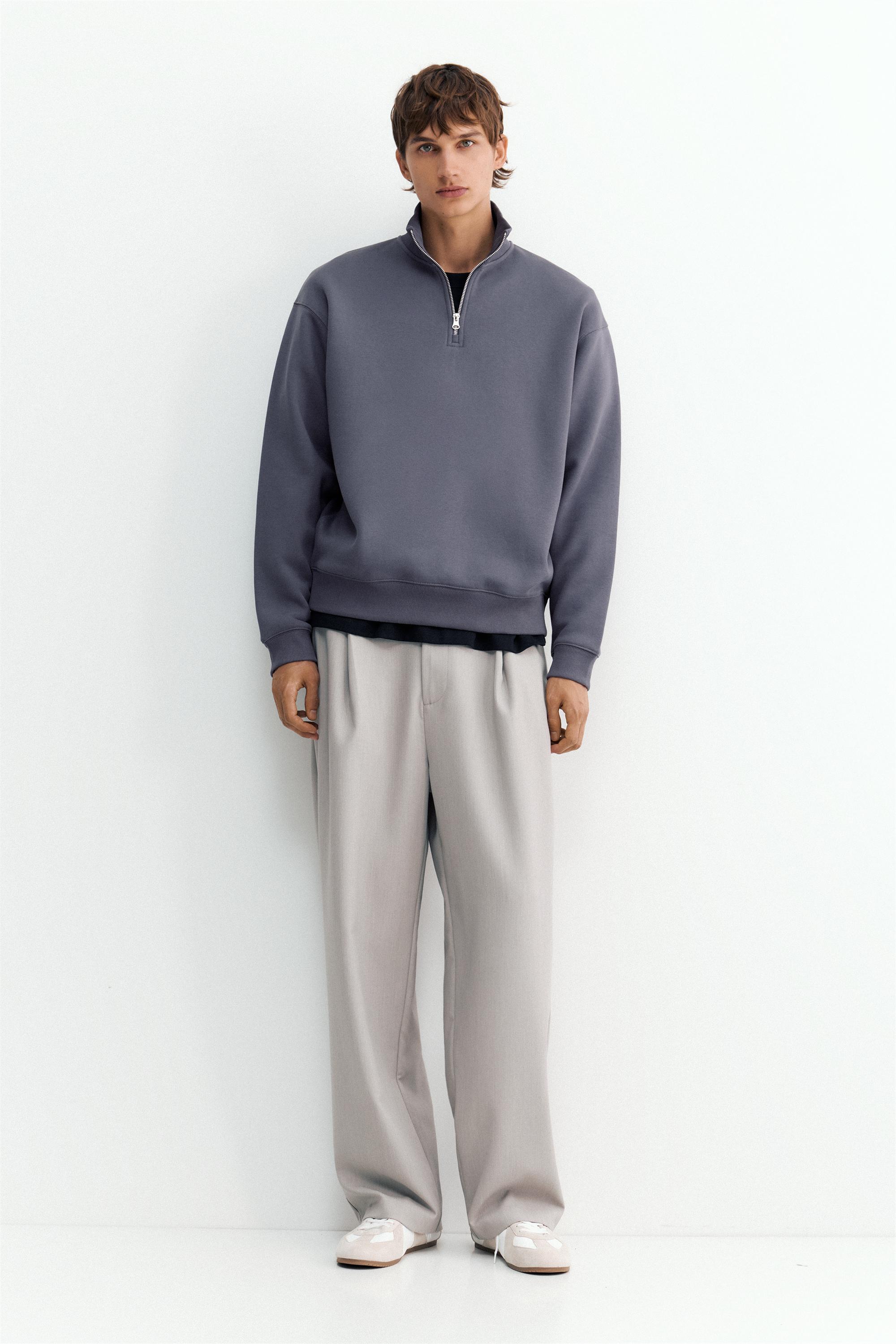 Quarter-zip sweatshirt — Grey blue