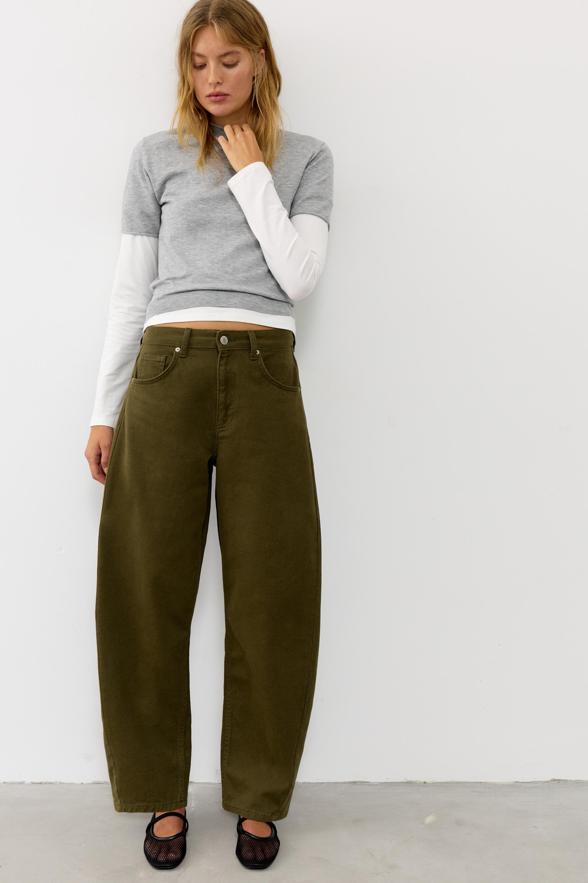 Low-rise barrel jeans — Khaki
