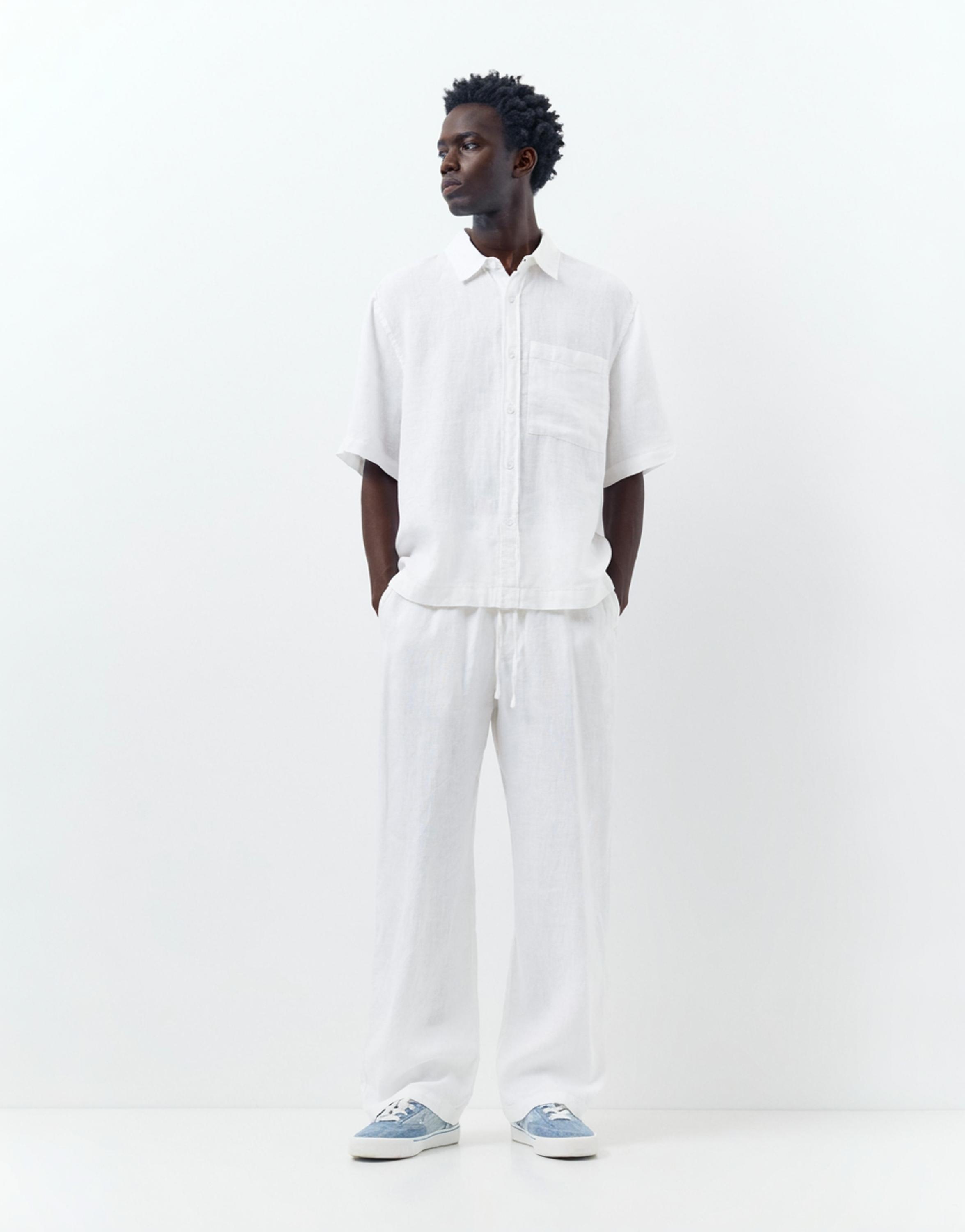 100% linen jogger trousers — White