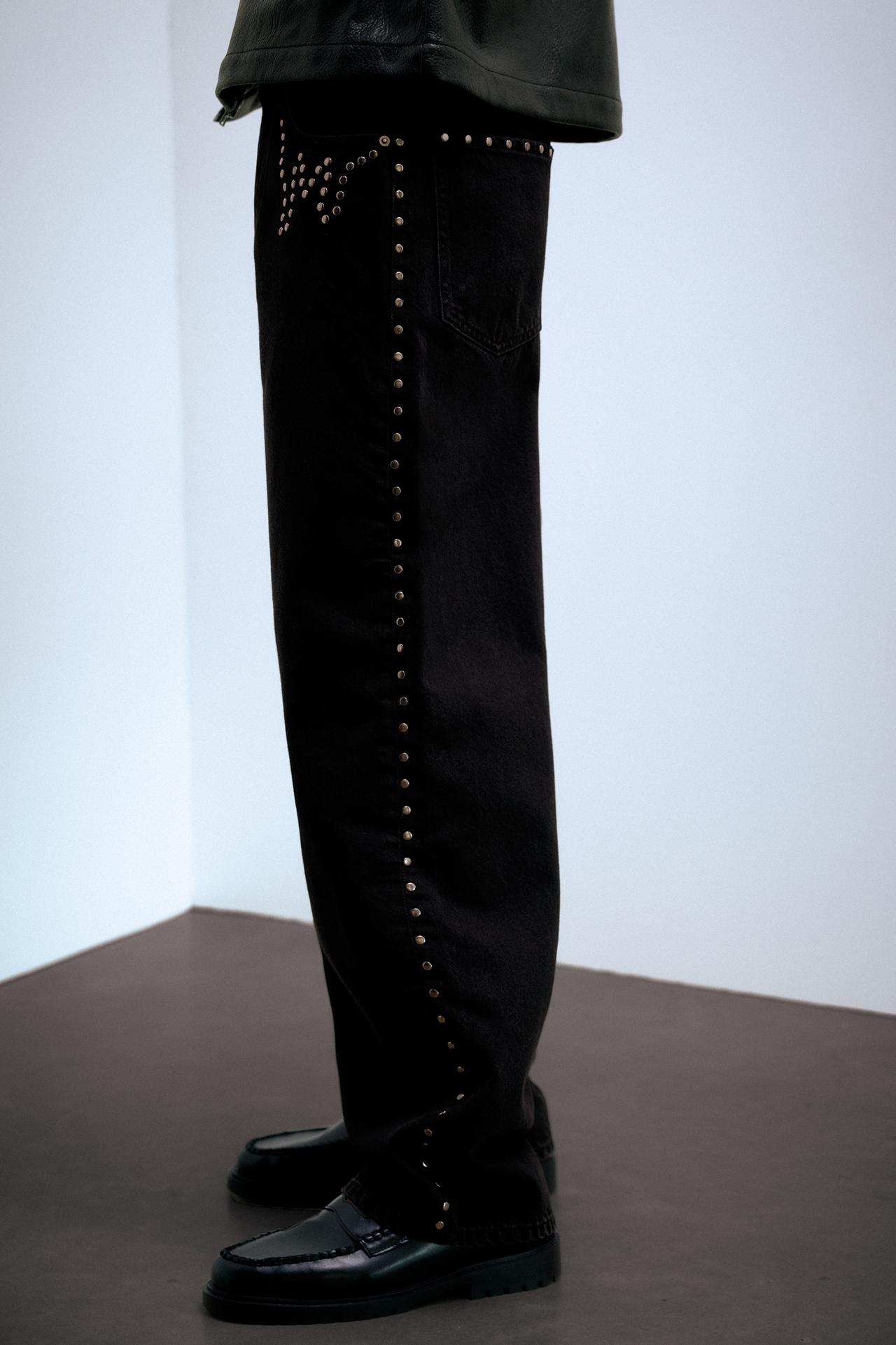Studded wide-leg jeans — Black