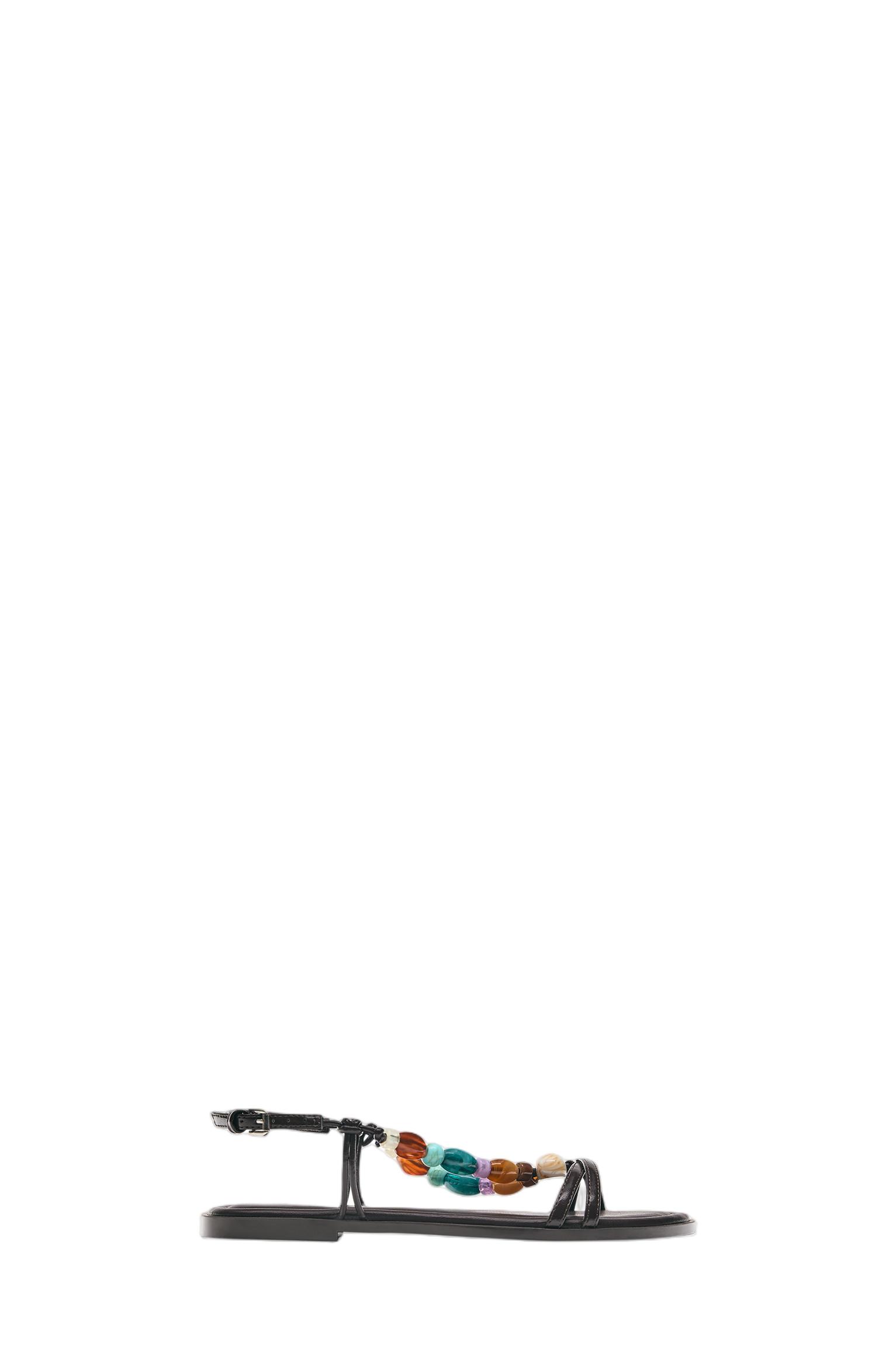 Beaded flat sandals — Black