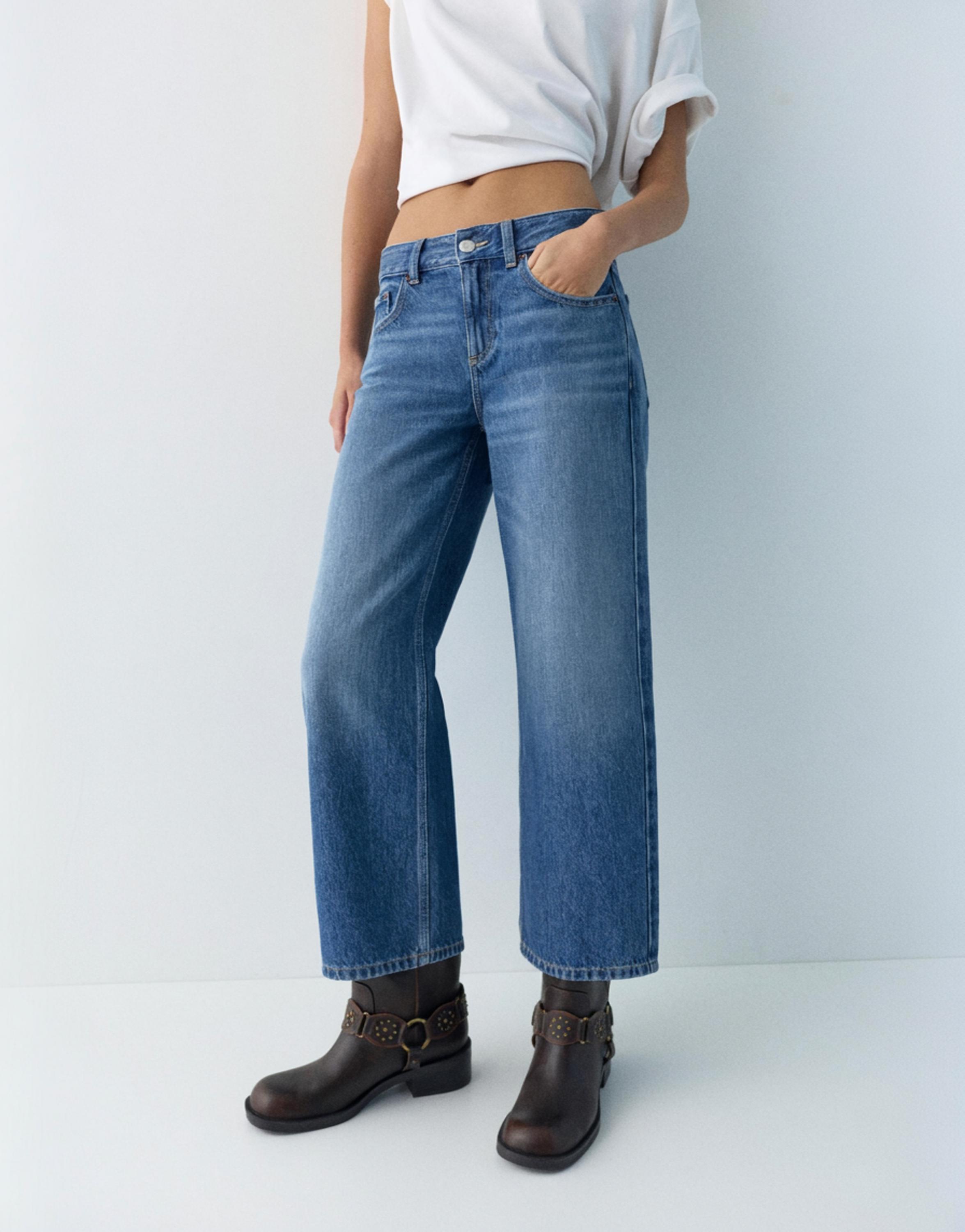 Low-rise culottes jeans — Medium blue