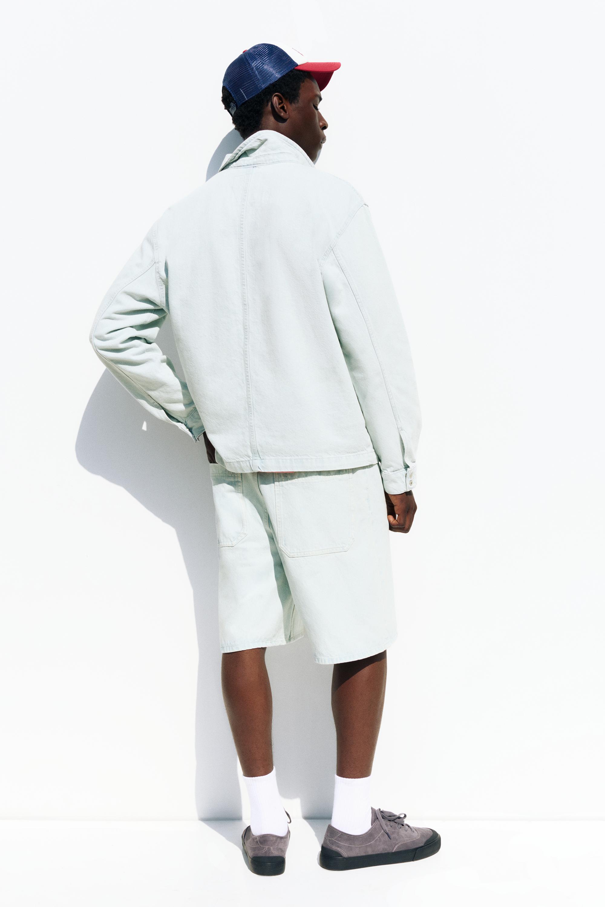 Baggy denim Bermuda shorts with seam detail — Pale indigo