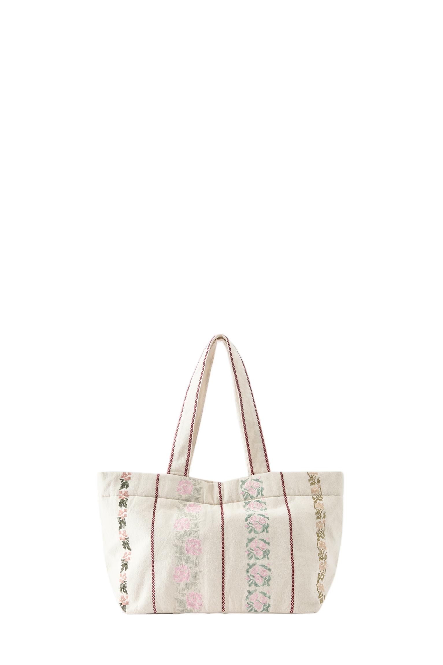 Embroidered tote bag — Ecru