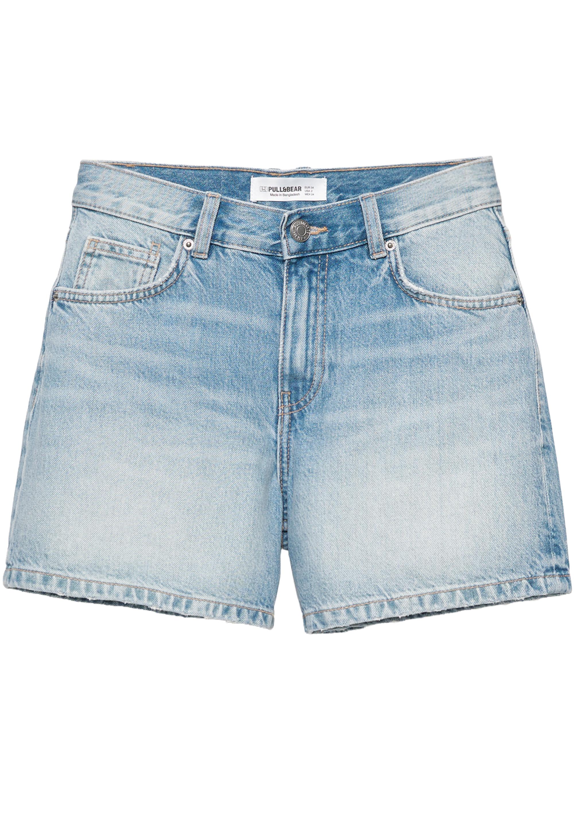 Mid-waist denim Bermuda shorts — Pale blue