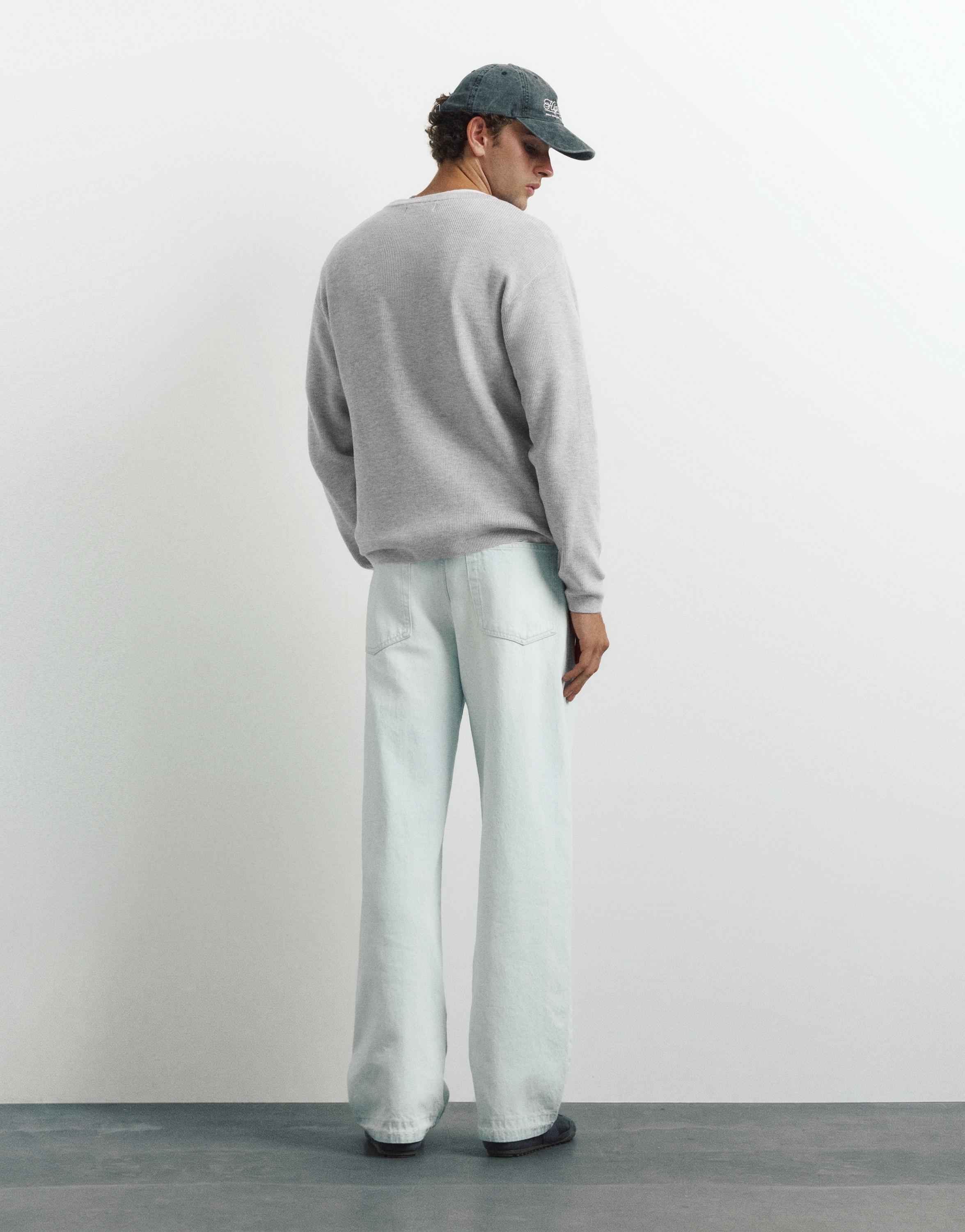 Henley neck jumper — Grey marl