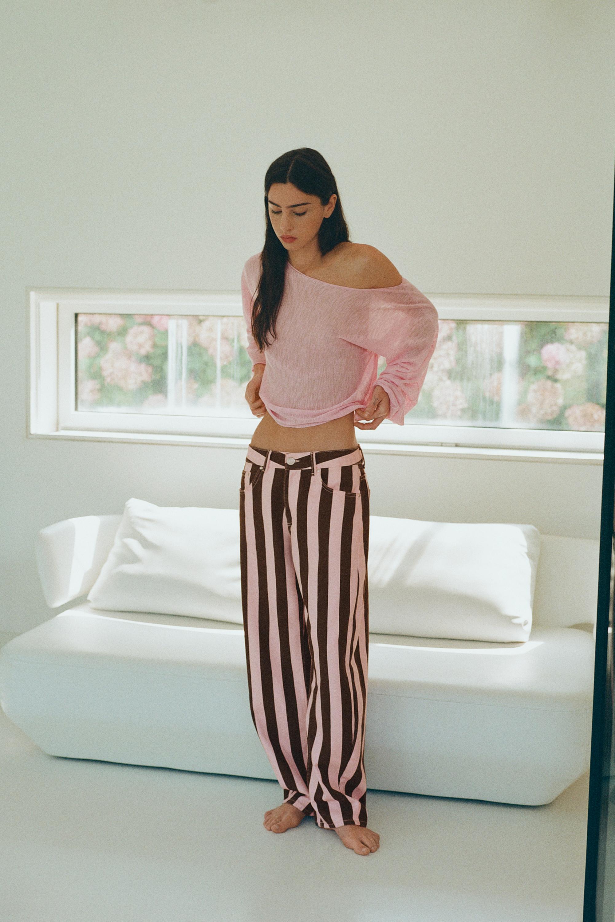 Striped barrel jeans — Rose pink
