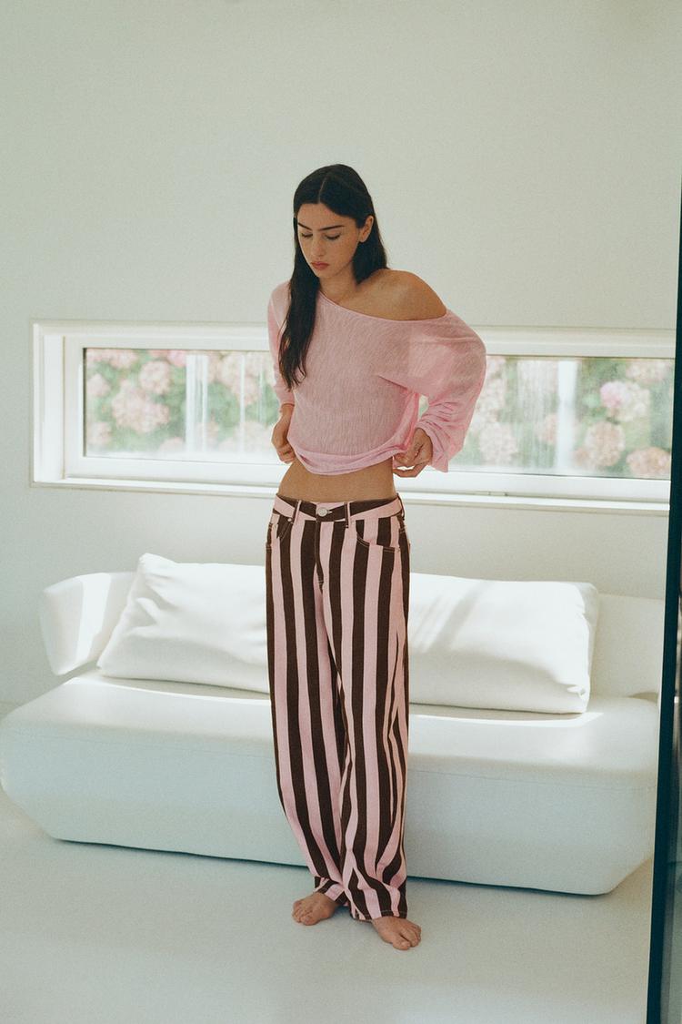 Striped barrel jeans — Rose pink