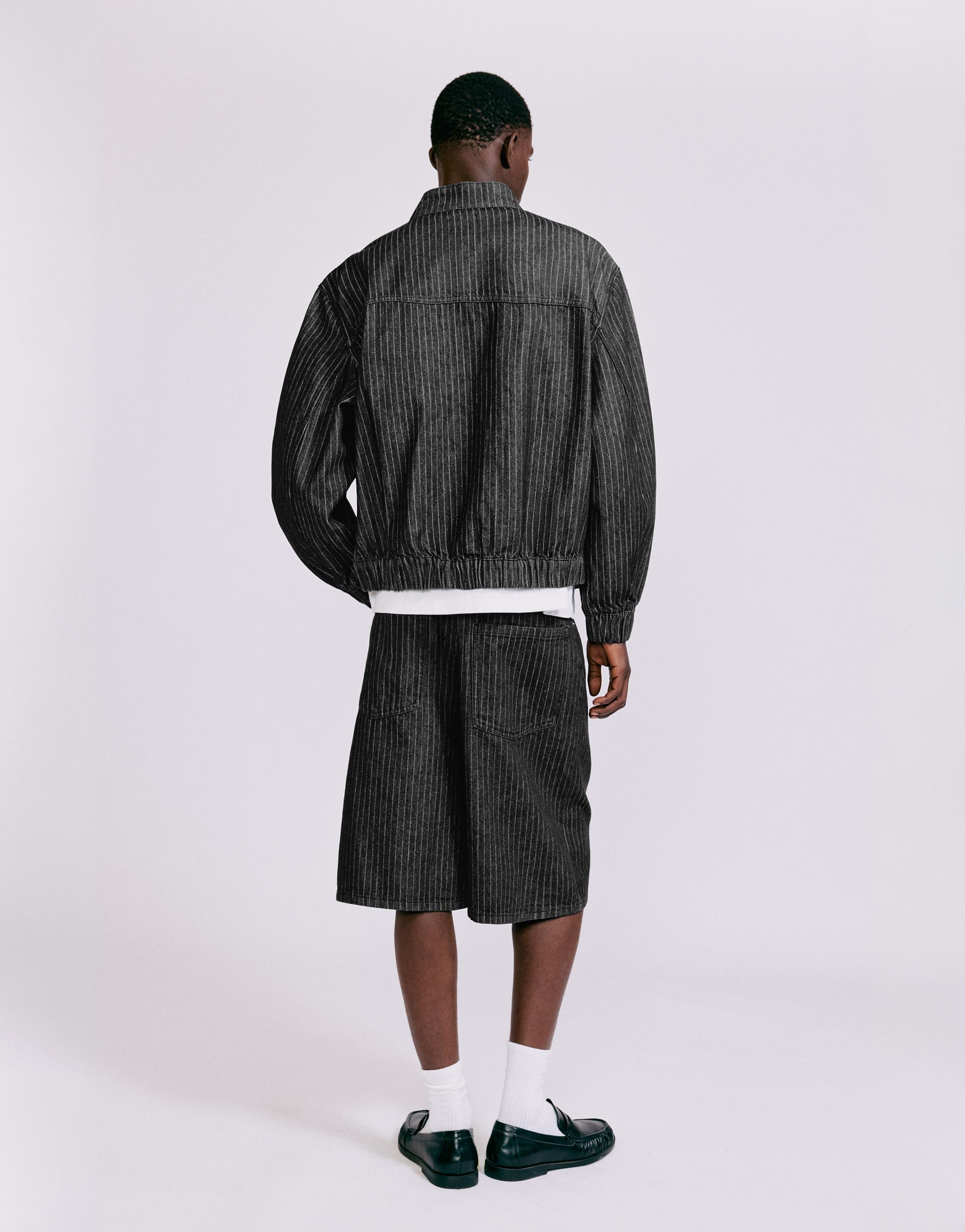 Pinstripe skater denim Bermuda shorts — Black