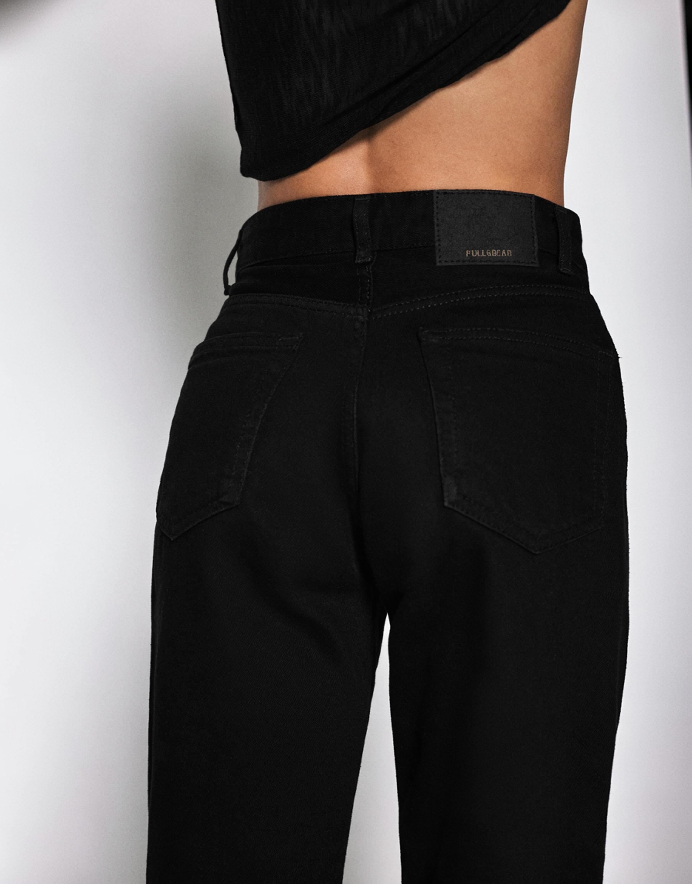 High-waist wide straight-leg jeans — Black marl