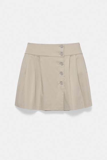 Box pleat mini skirt with buttons — Light camel 5