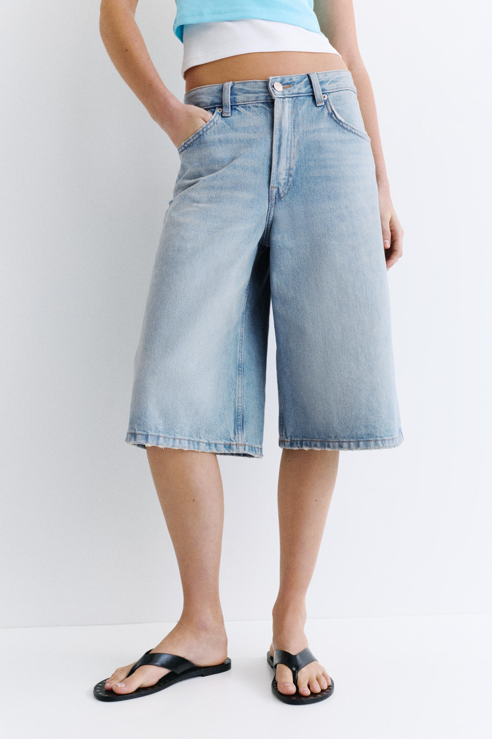 Low-rise denim jorts — Pale blue