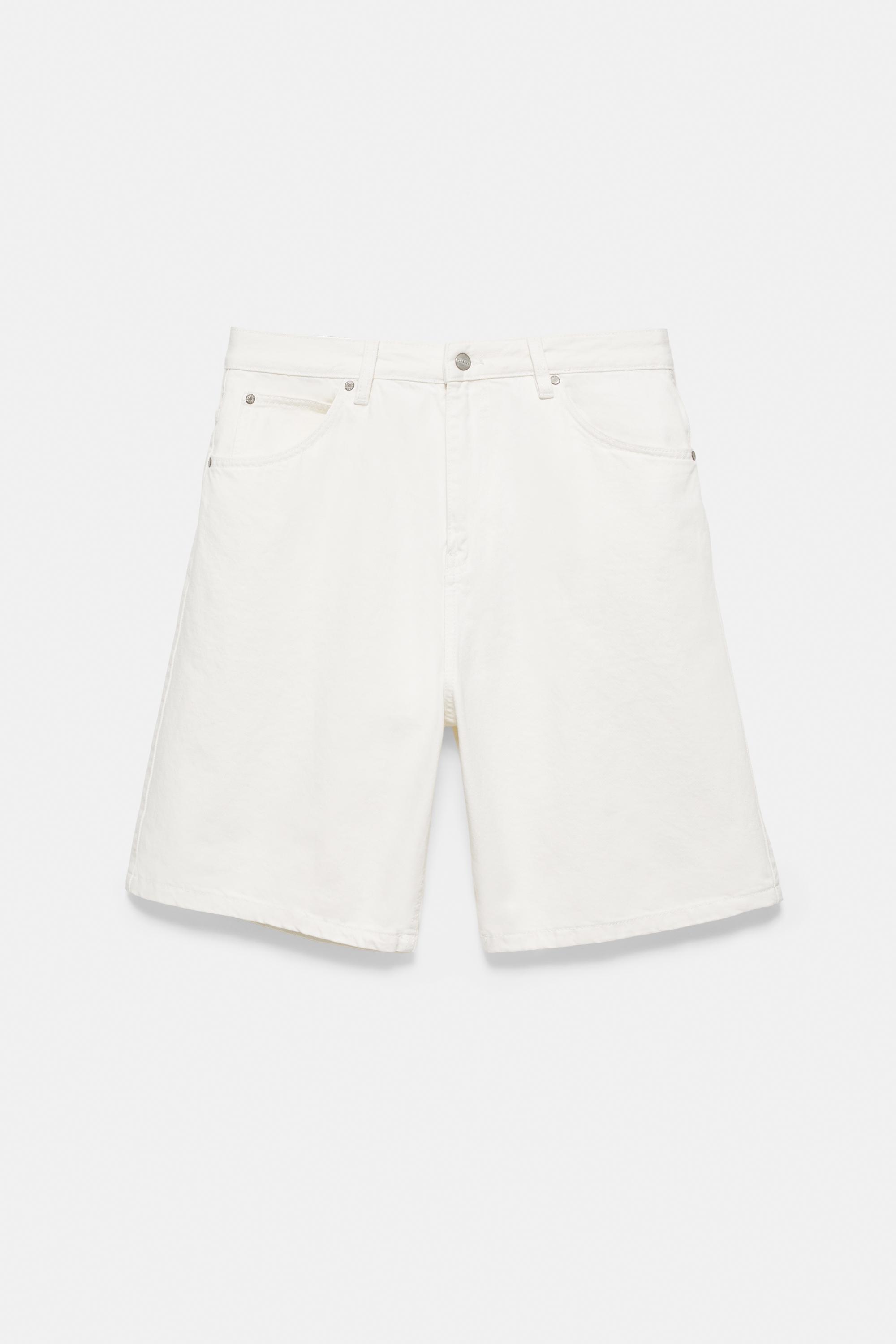 Baggy denim Bermuda shorts — Ecru