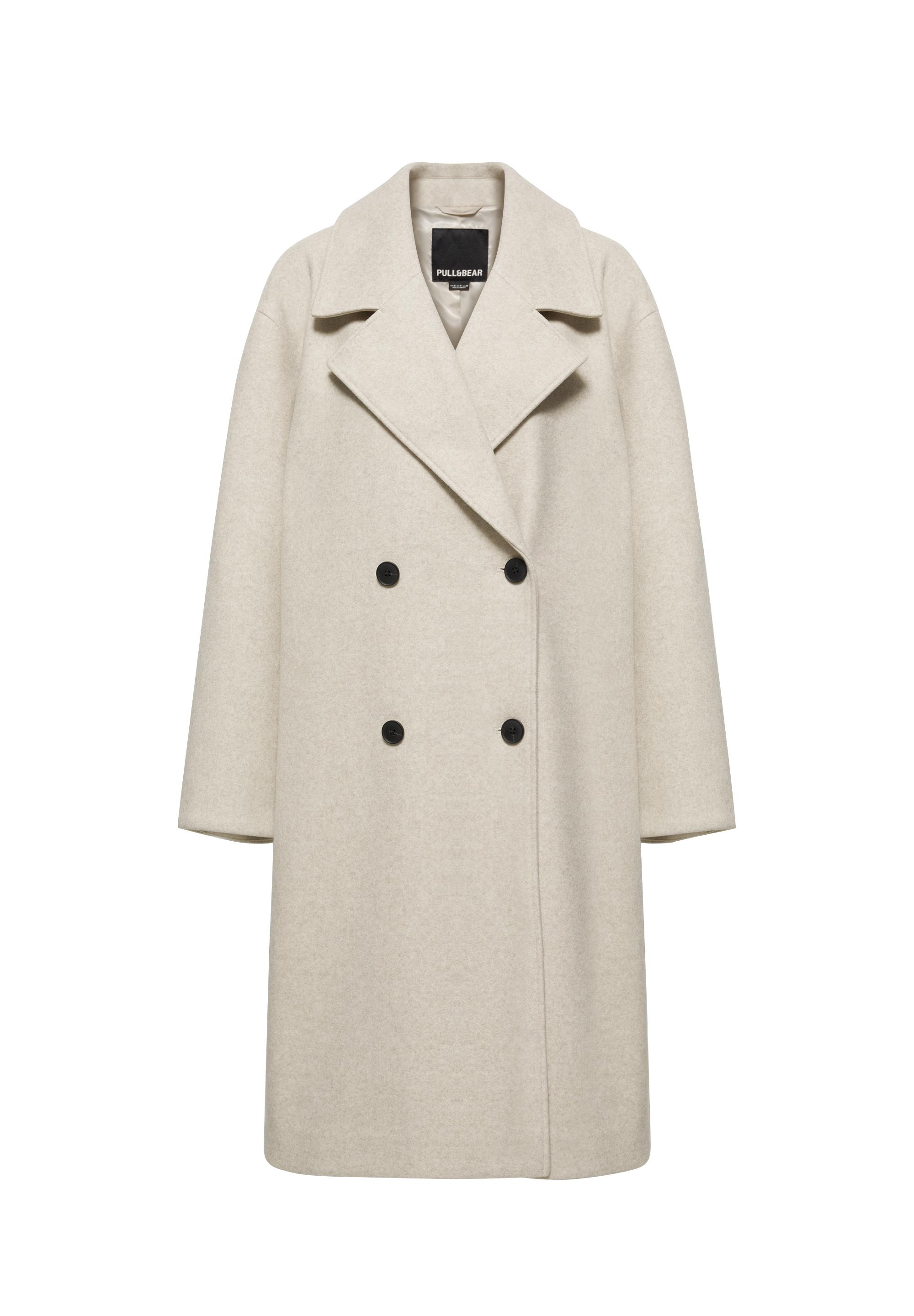 Double-breasted felt texture coat — Sand (alternate view)