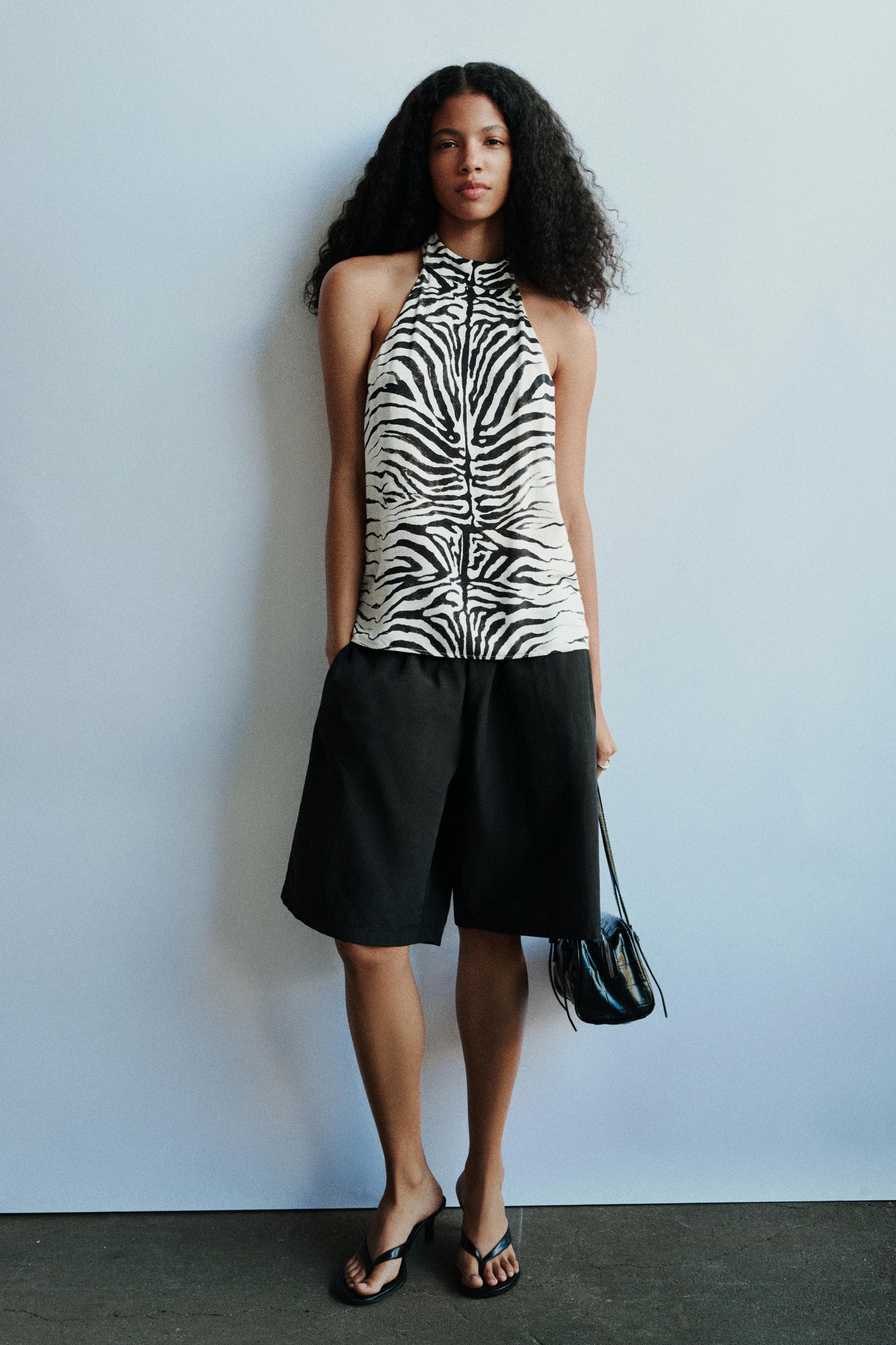 Zebra print halter top — Ice