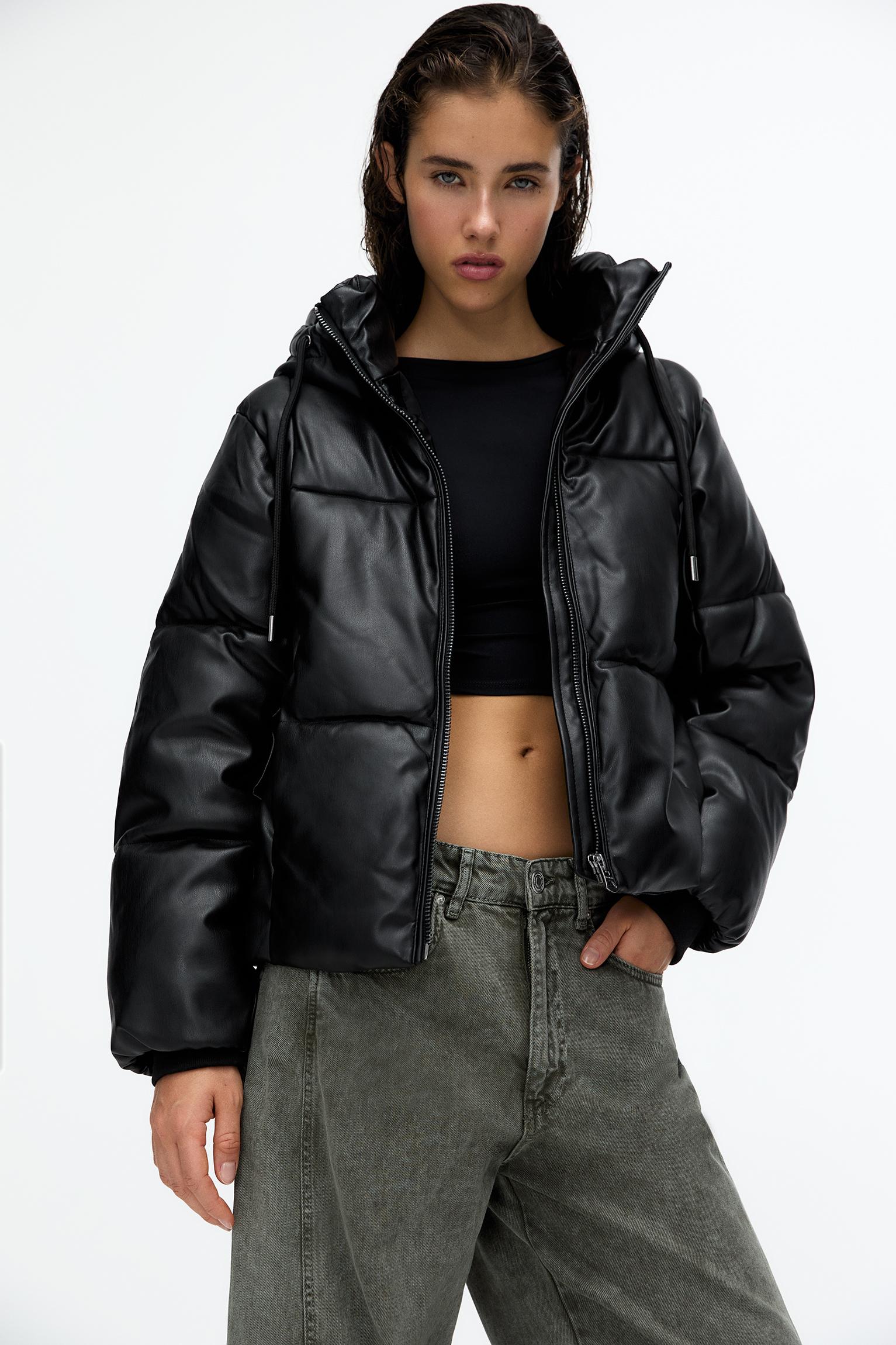 Puffer jacket leather look on sale