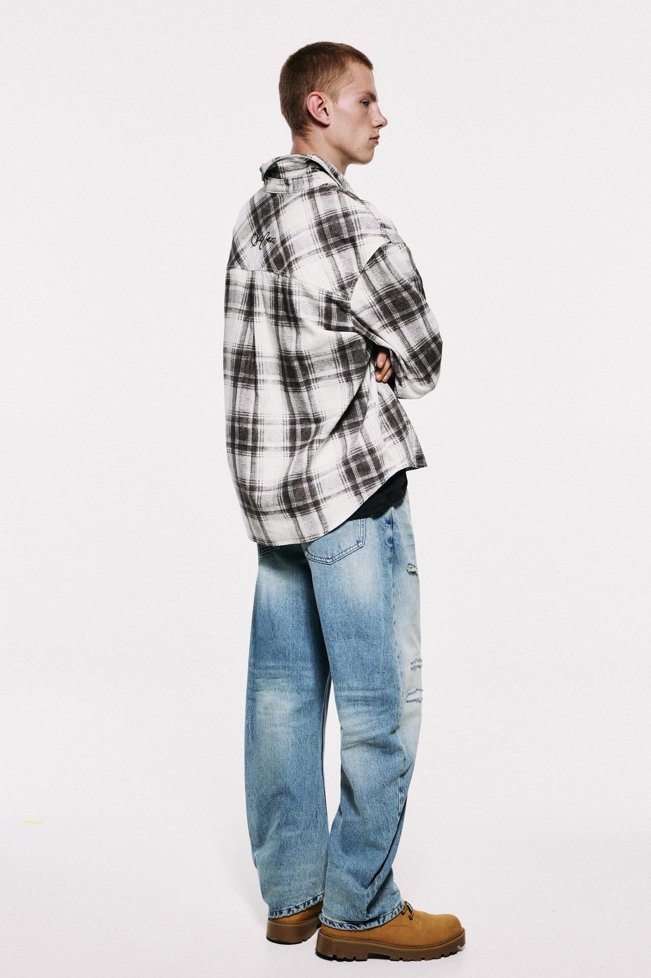 Long sleeve embroidered check shirt — Off white