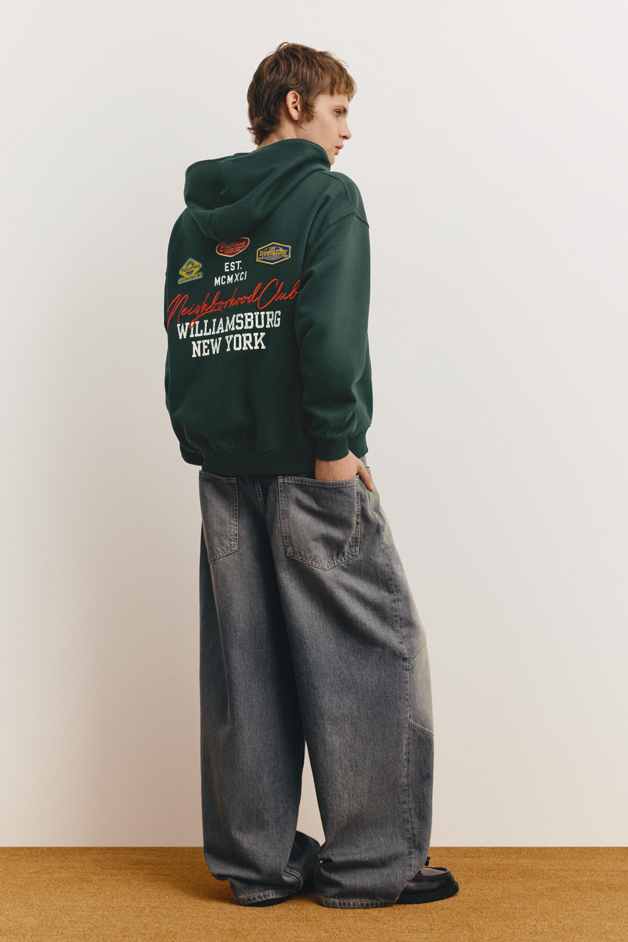 Yamalı fermuarlı kapüşonlu sweatshirt - Görsel 6