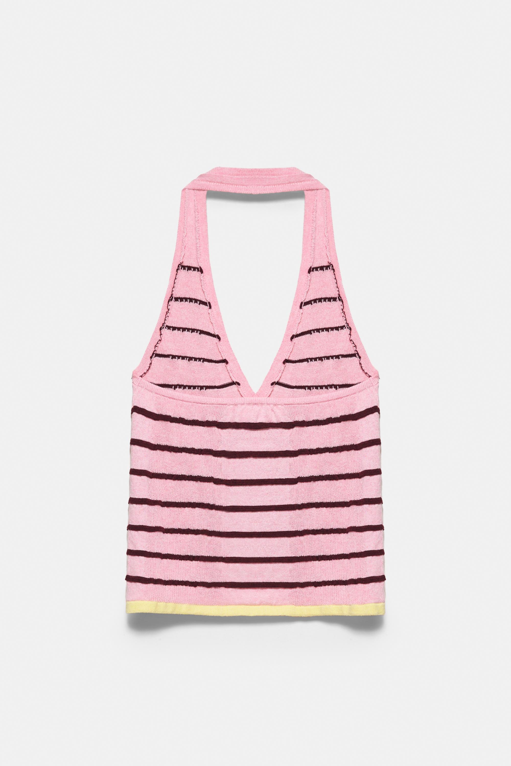 Striped knit halter top — Pink