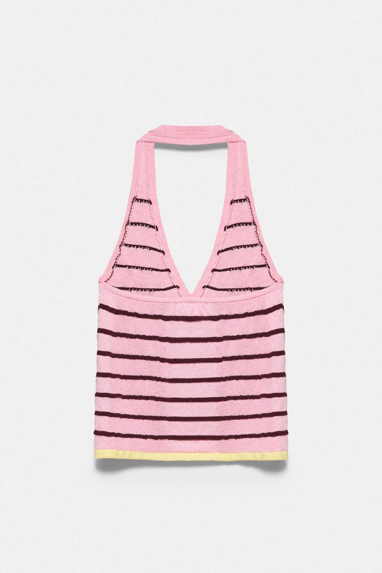 Striped knit halter top — Pink