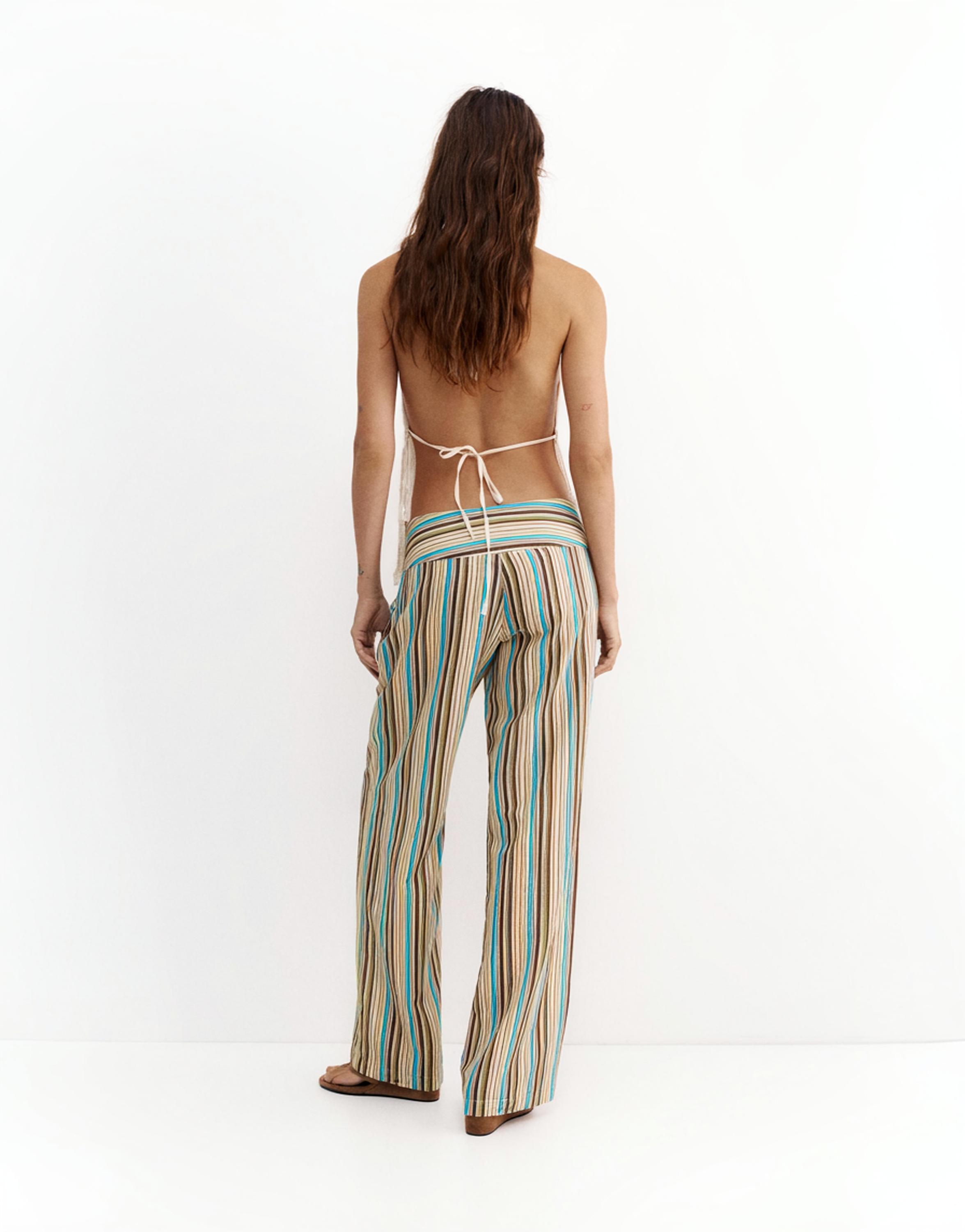 Striped tie-waist trousers — Green