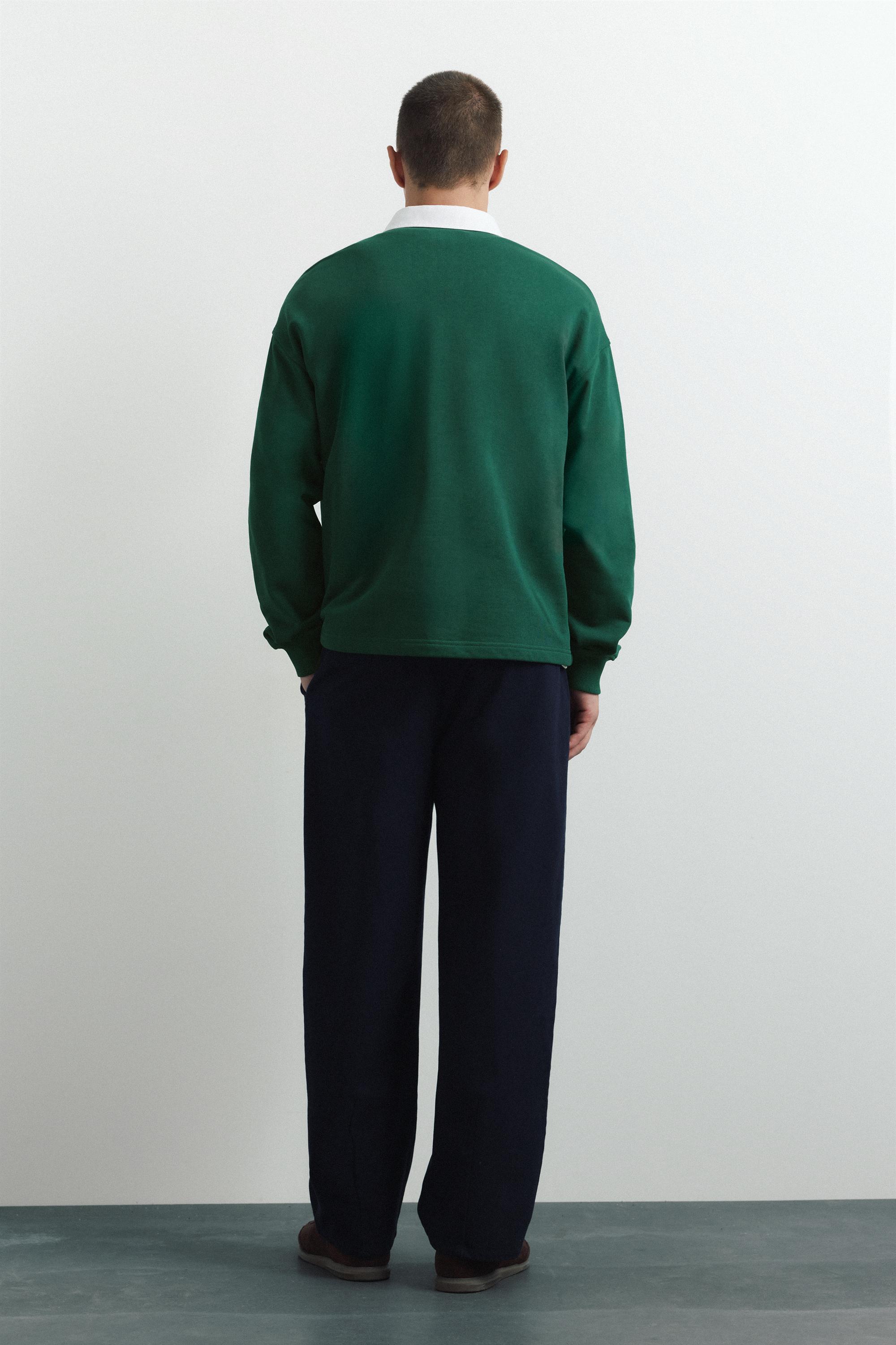 Long sleeve striped polo shirt — Green