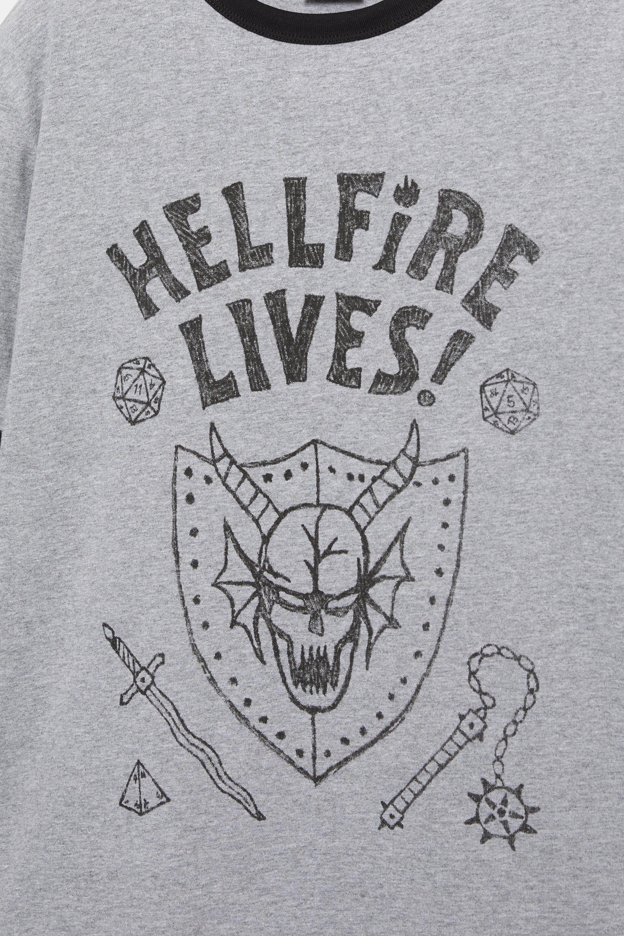 Hellfire Lives Stranger Things T-shirt — Grey marl