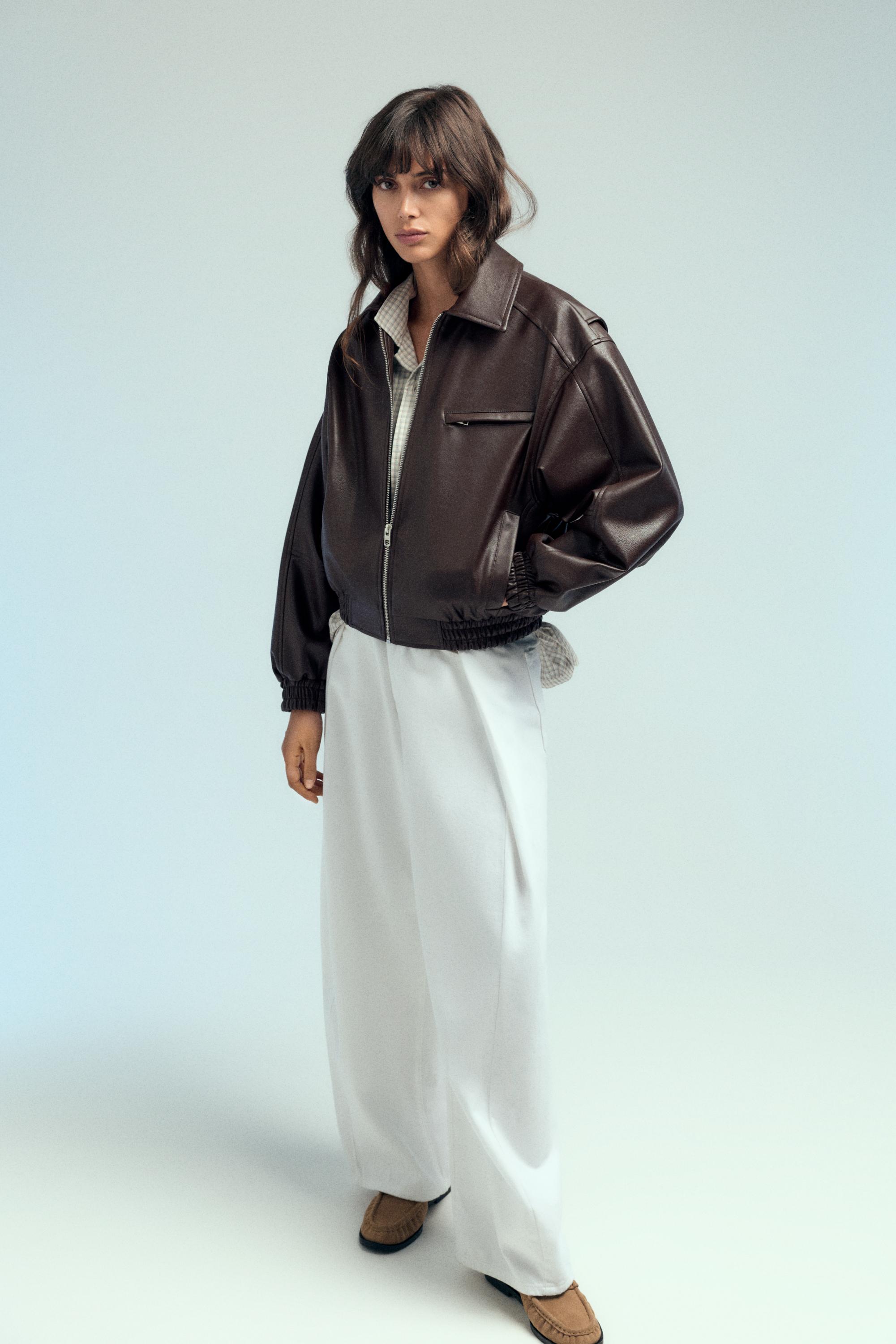 Leather effect dad jacket — Brown