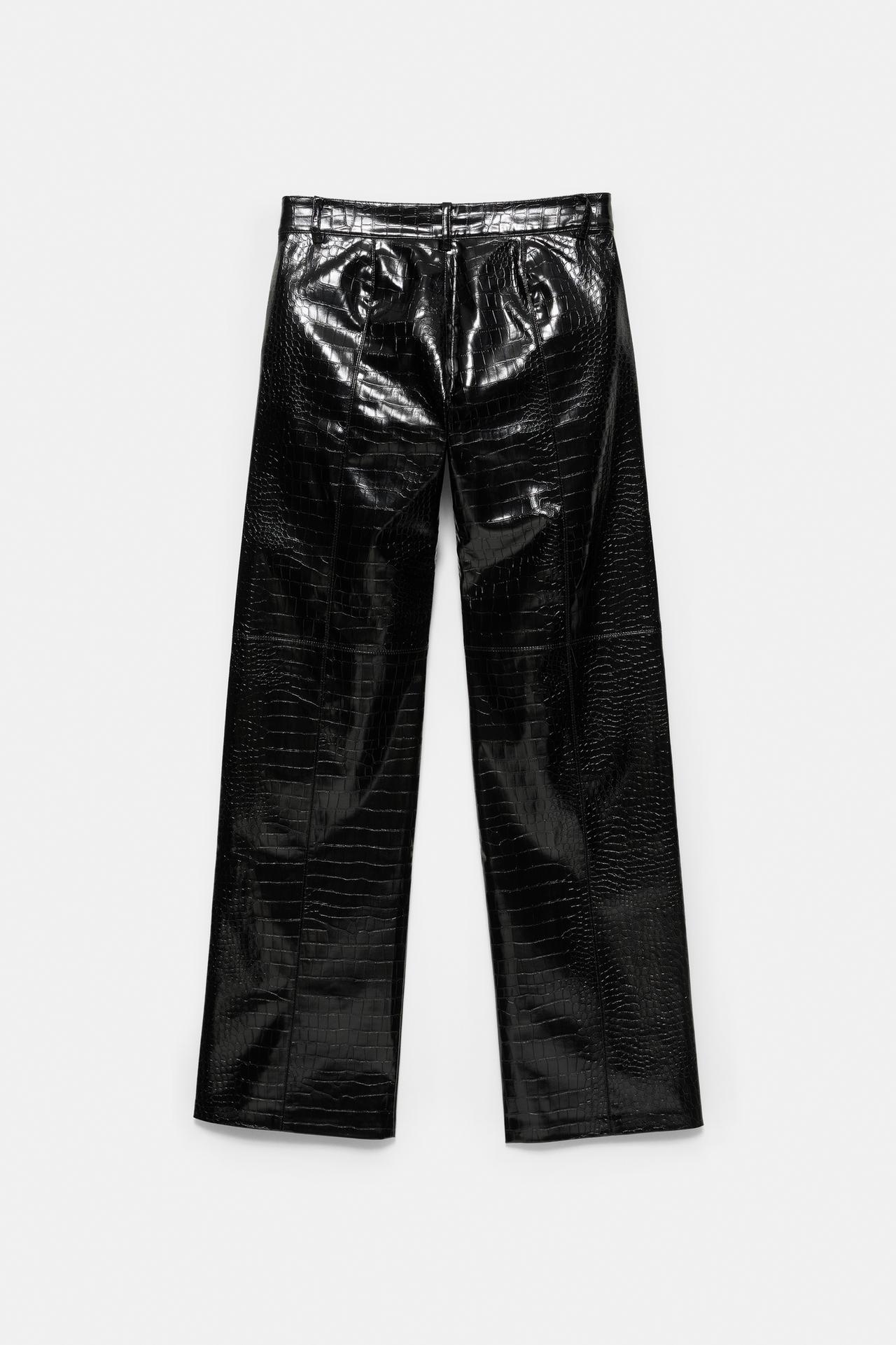 Crocodile leather effect trousers — Black