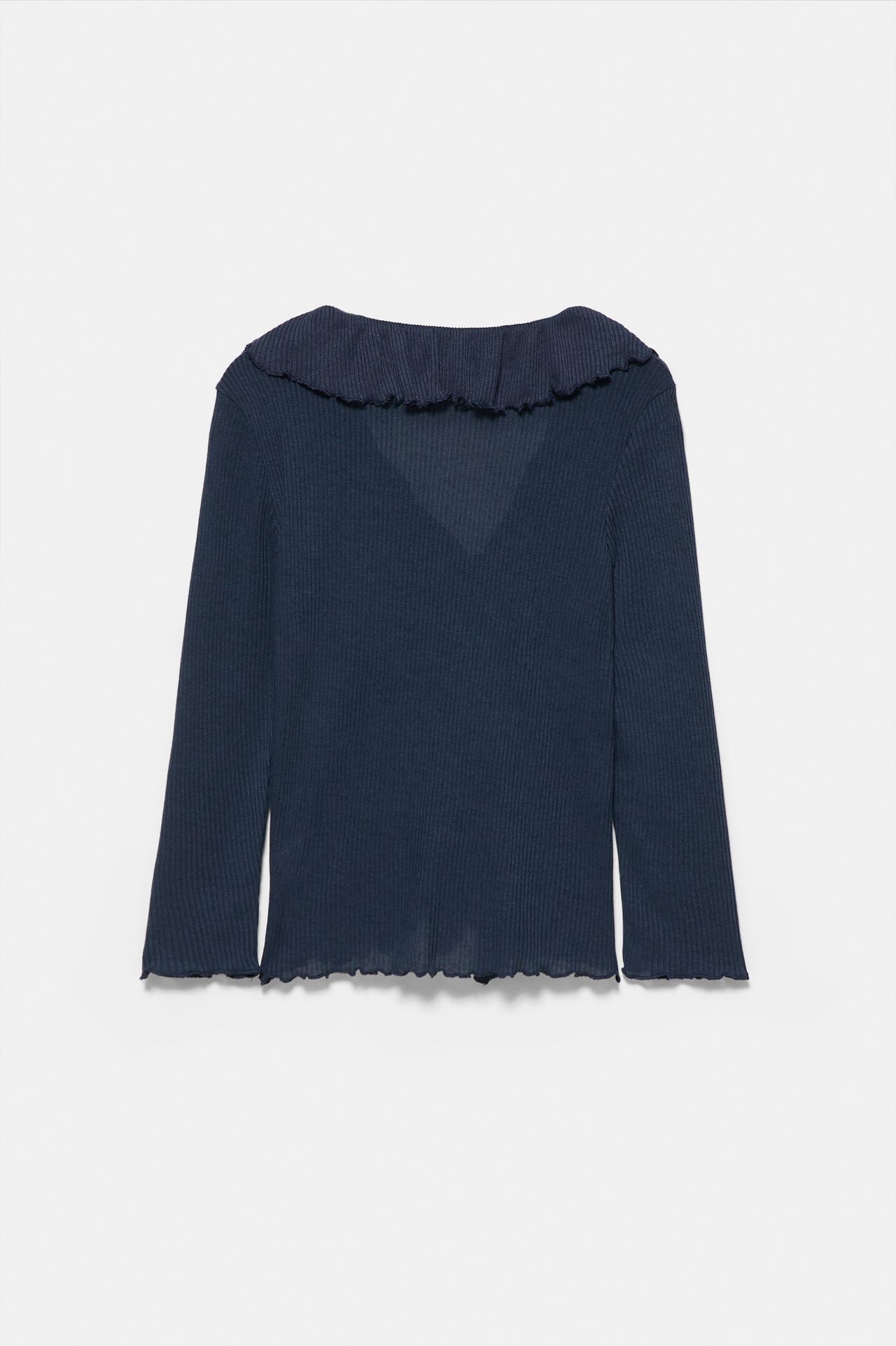 Long sleeve frill top — Navy