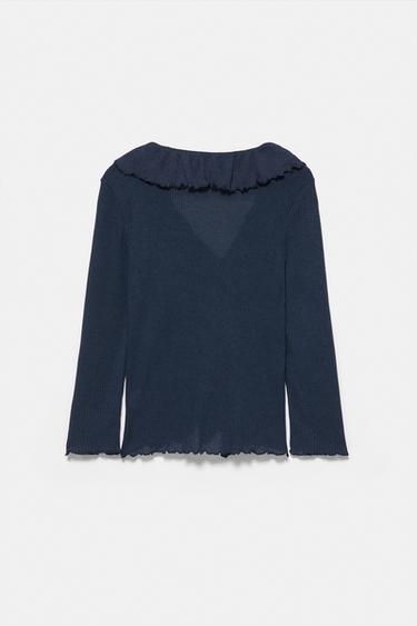 Long sleeve frill top — Navy 7