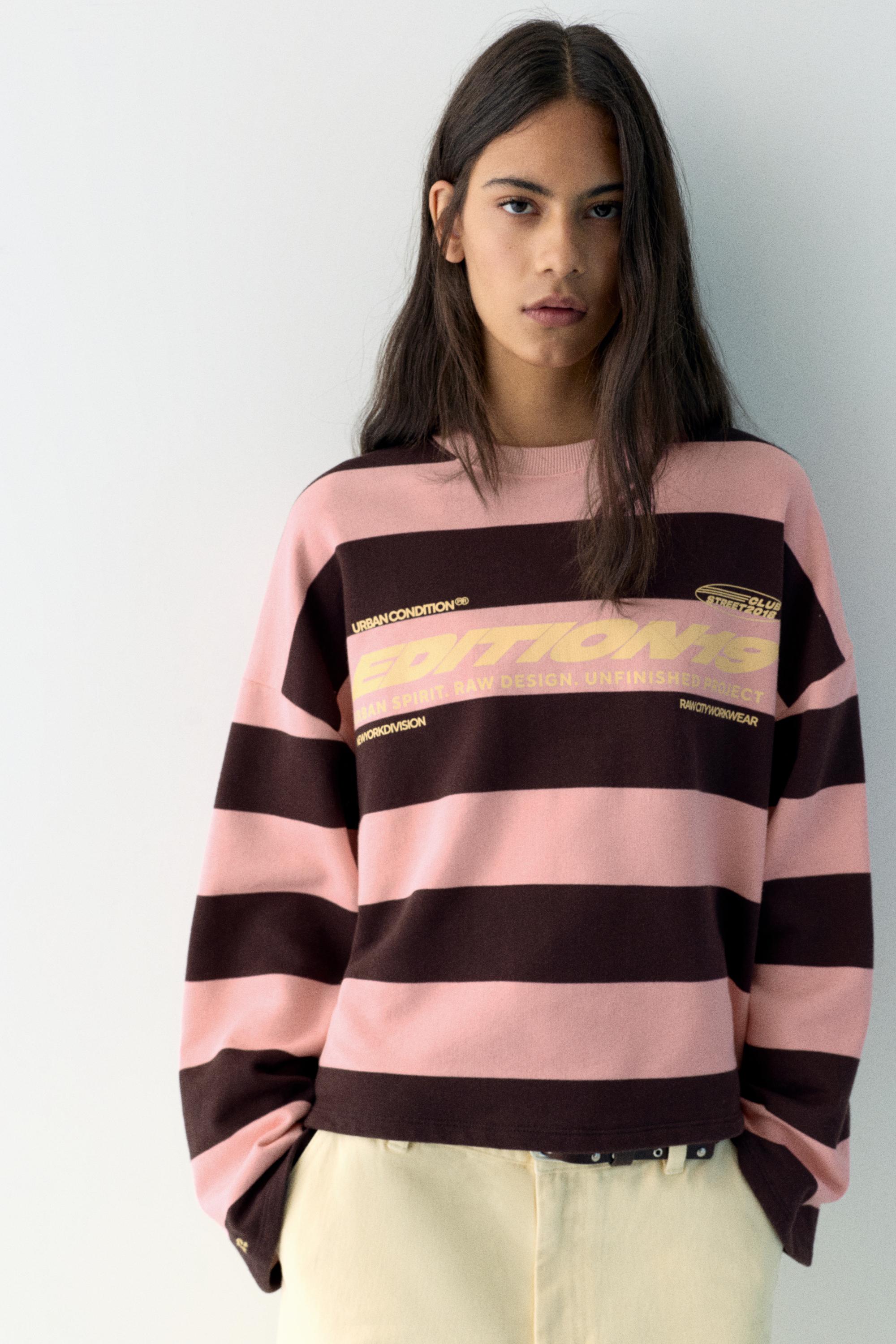 Bisiklet yaka çizgili yazılı sweatshirt - Görsel 11