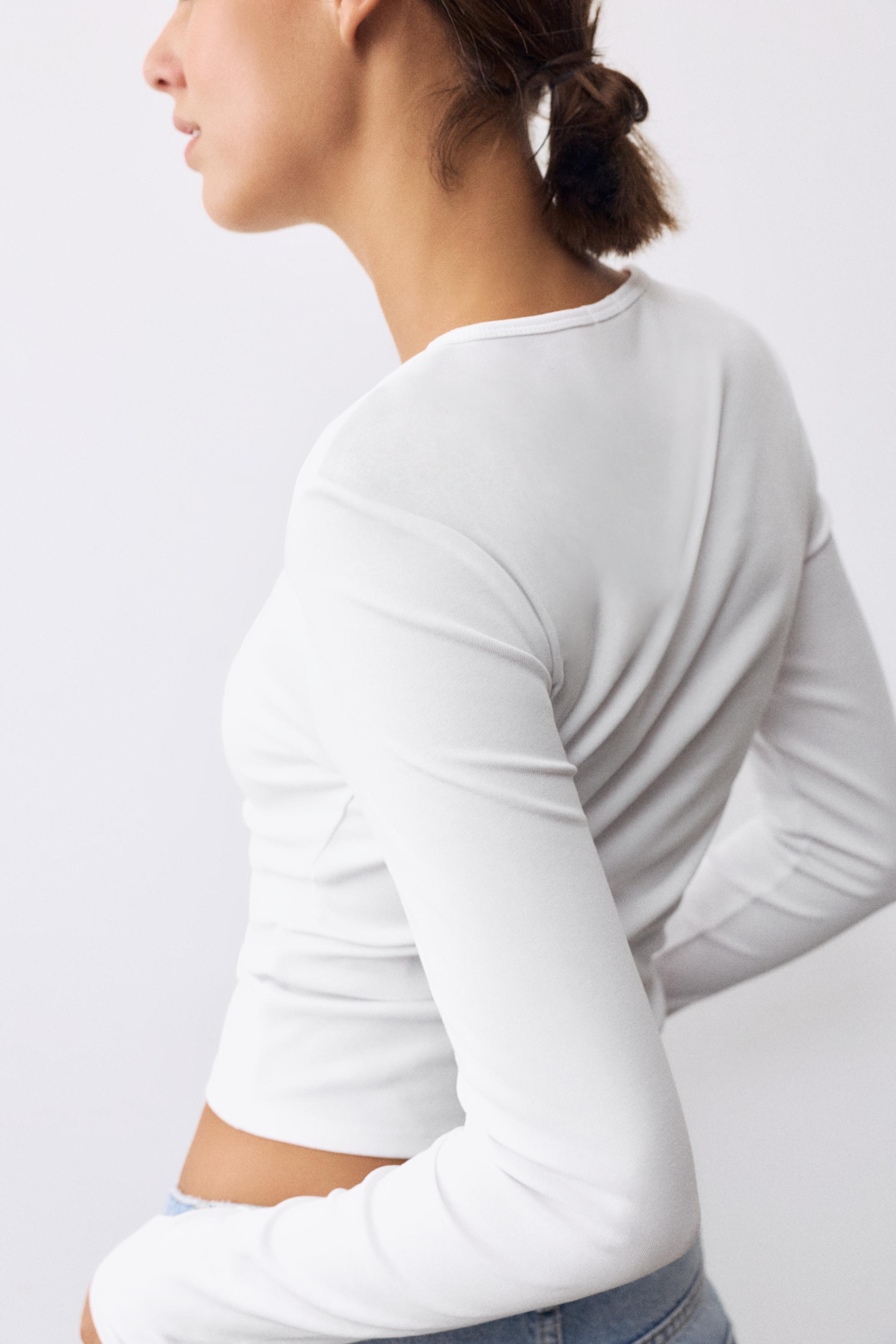 Fitted long sleeve T-shirt — White