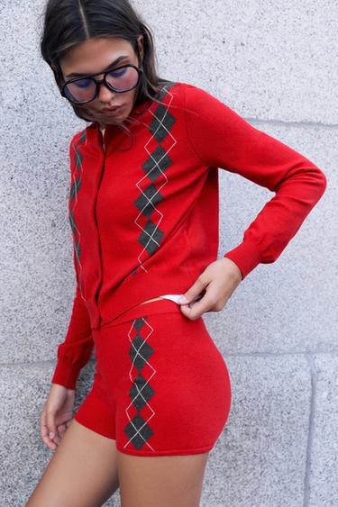 Argyle knit shorts — Red 2
