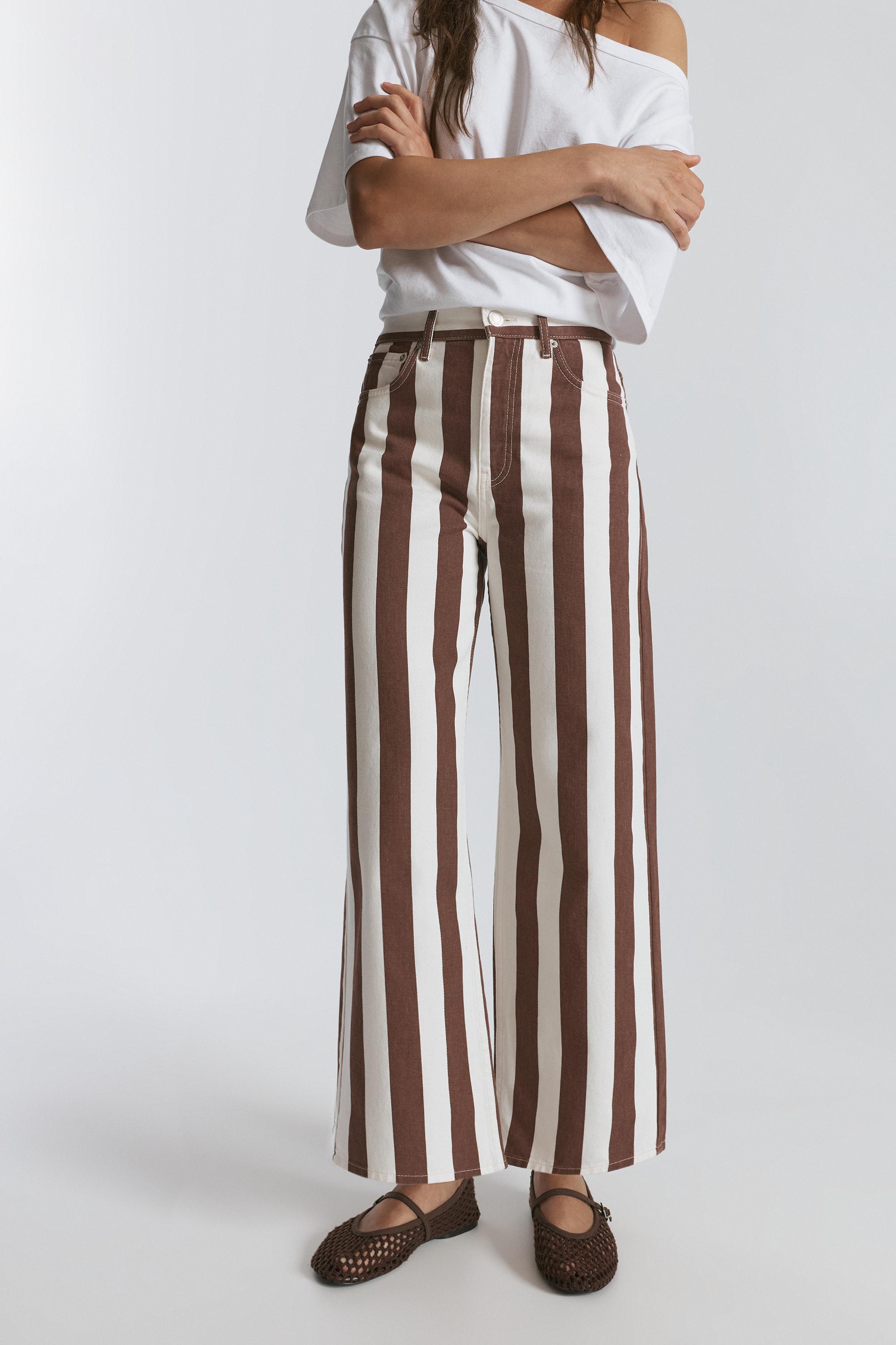 Striped straight-leg trousers — Brown