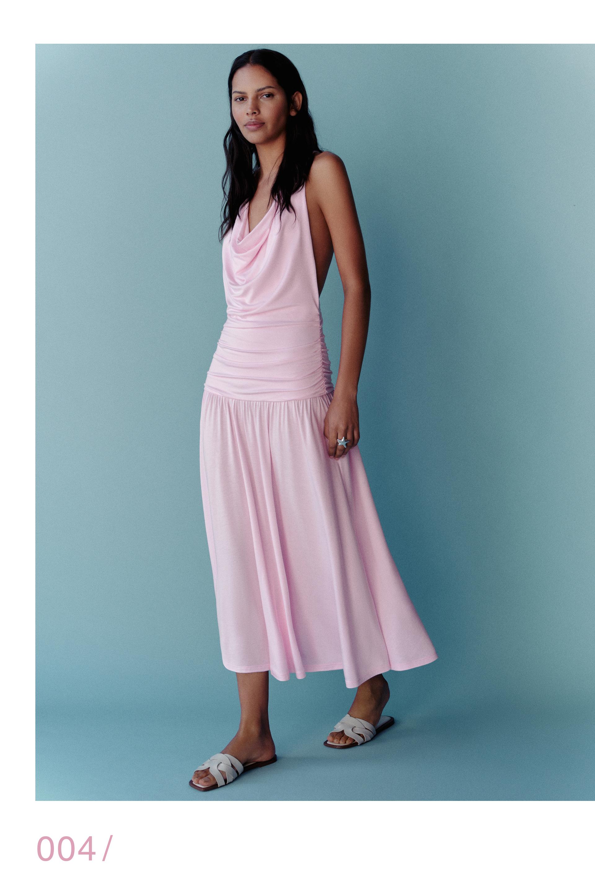 Pink open back knot midi dress — Pink