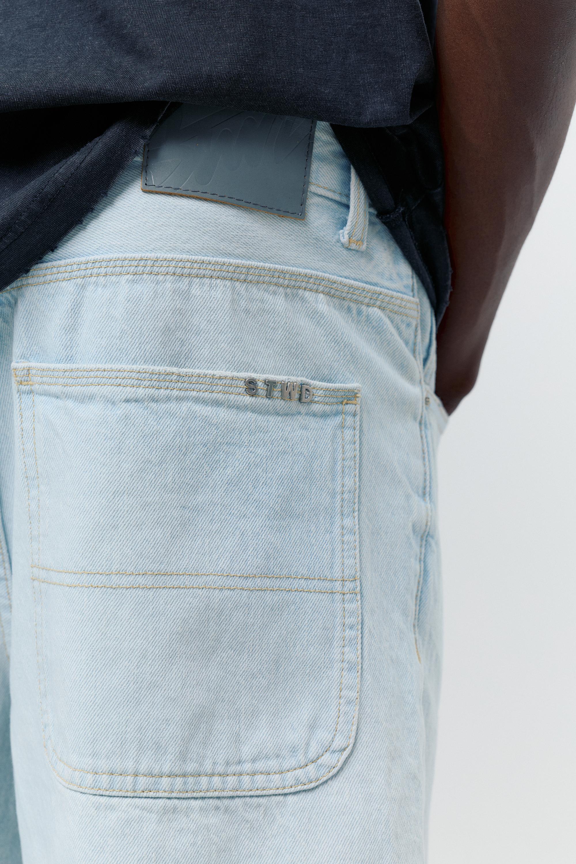 Baggy relaxed fit denim Bermuda shorts — Pale indigo