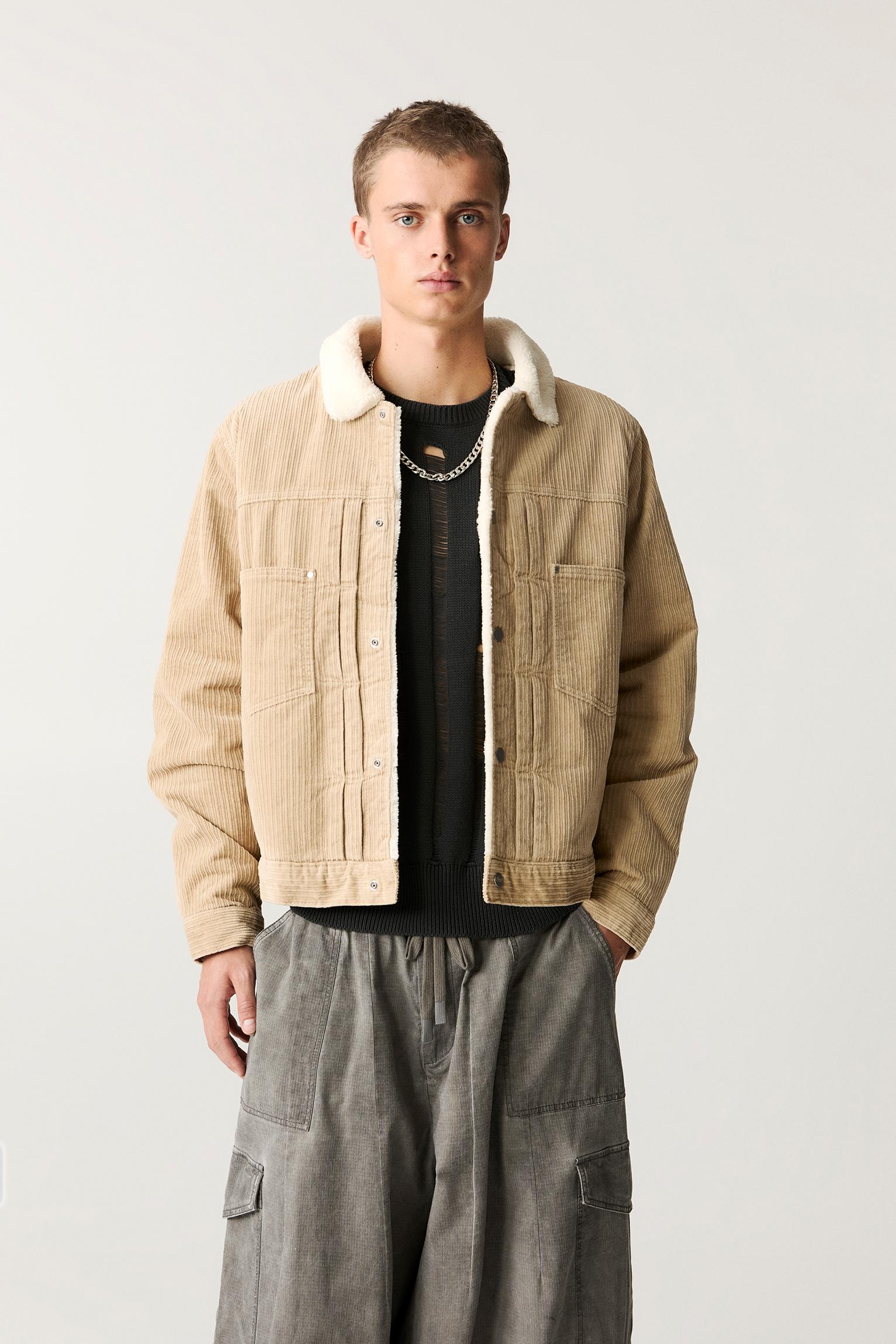 Corduroy jacket with faux shearling PULL BEAR