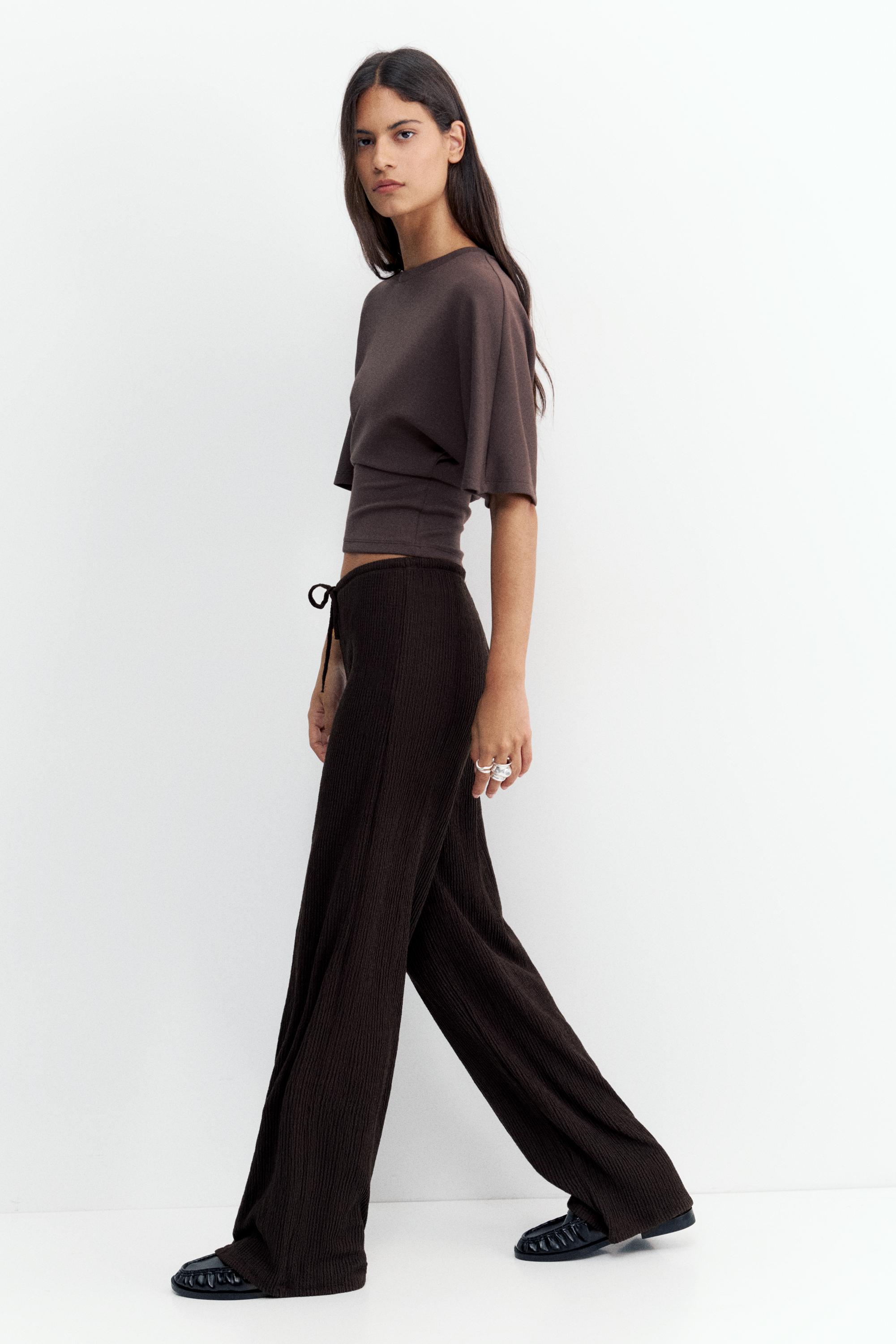 Wide-leg crepe trousers — Brown
