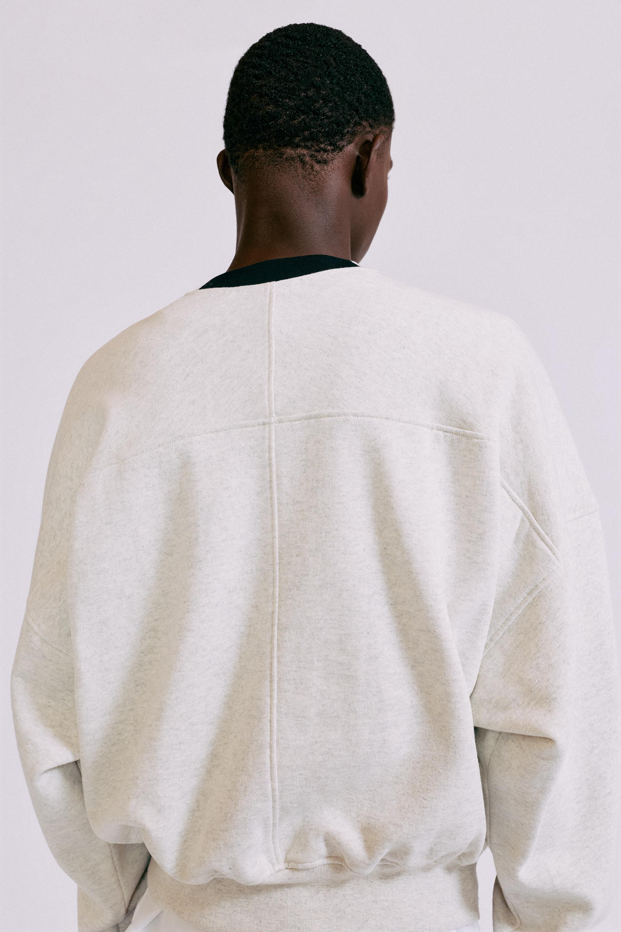Contrast rib round neck sweatshirt — Grey marl