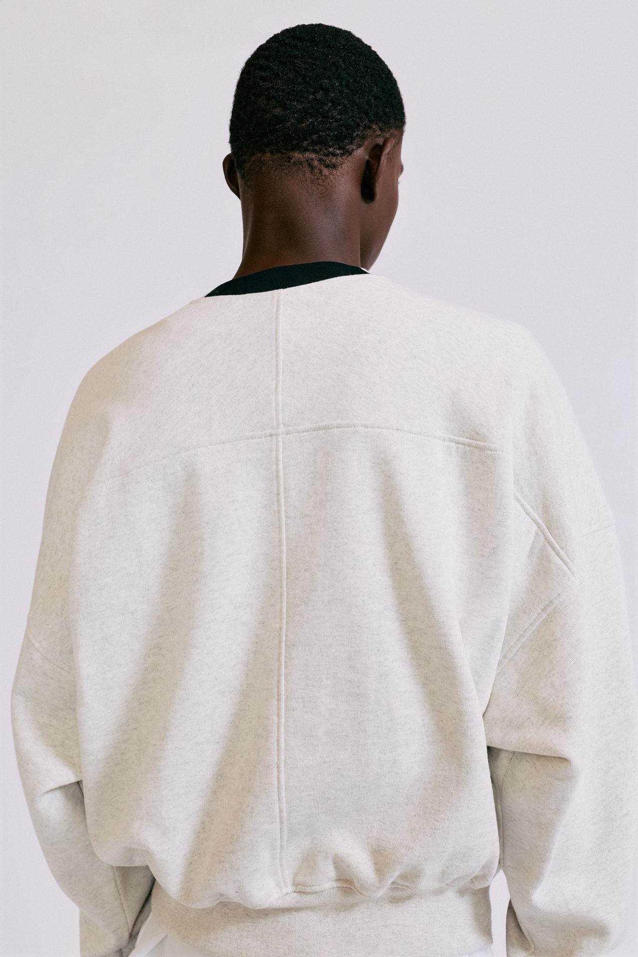 Contrast rib round neck sweatshirt — Grey marl