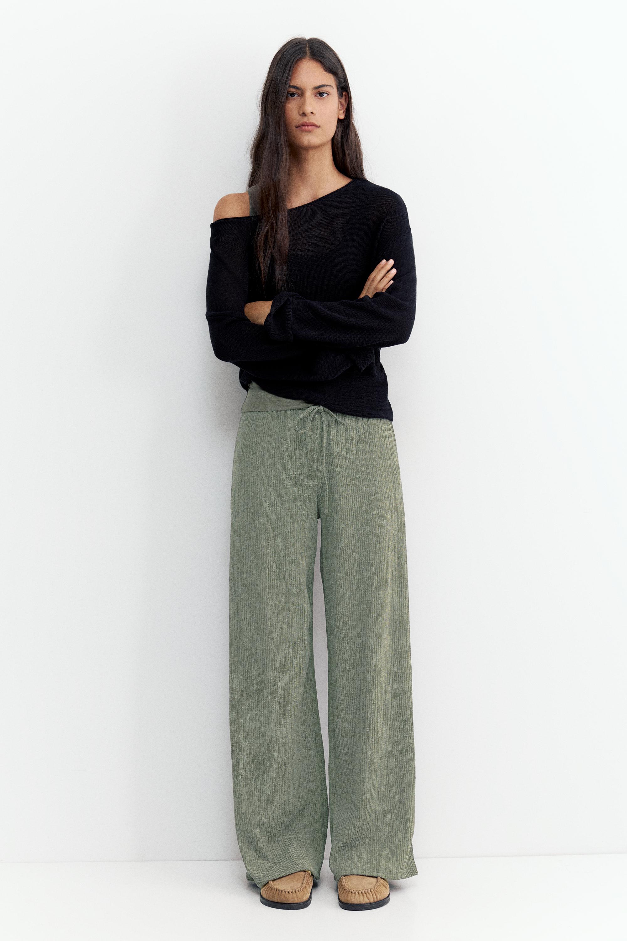 Wide-leg crepe trousers — Khaki