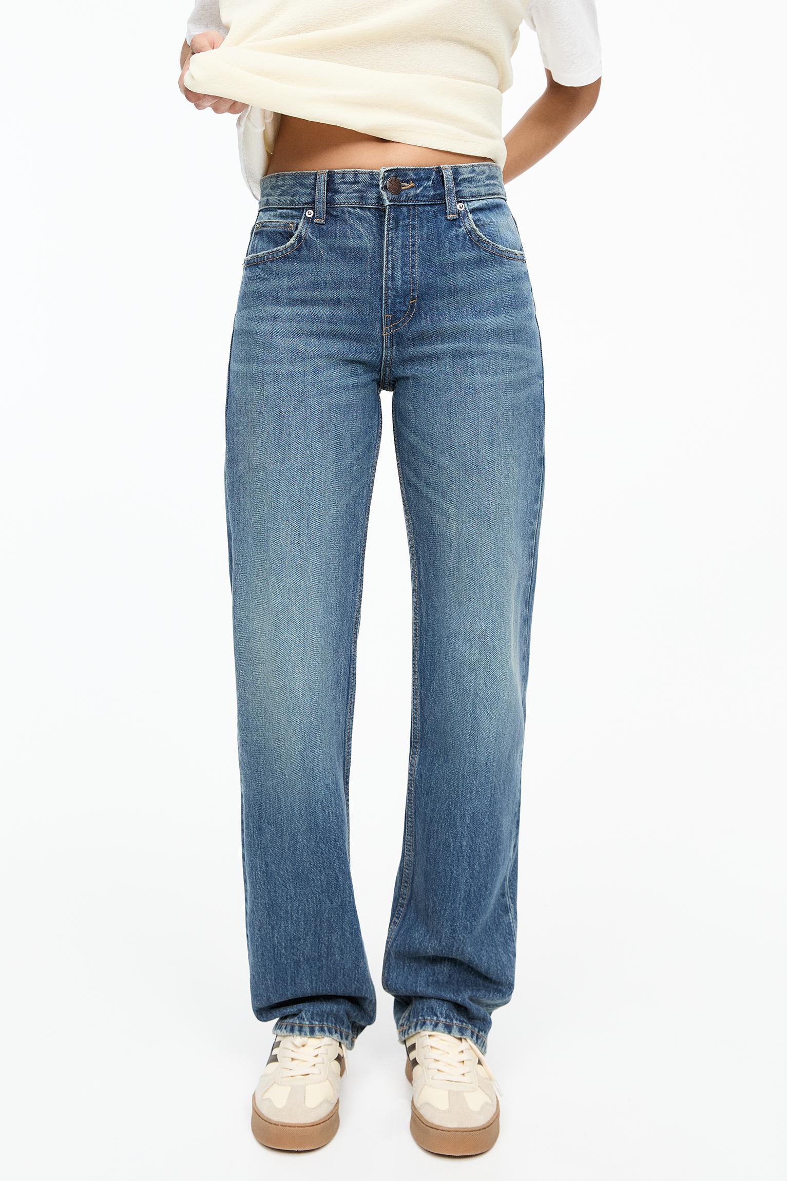 Mid-waist straight-leg jeans — Dark blue