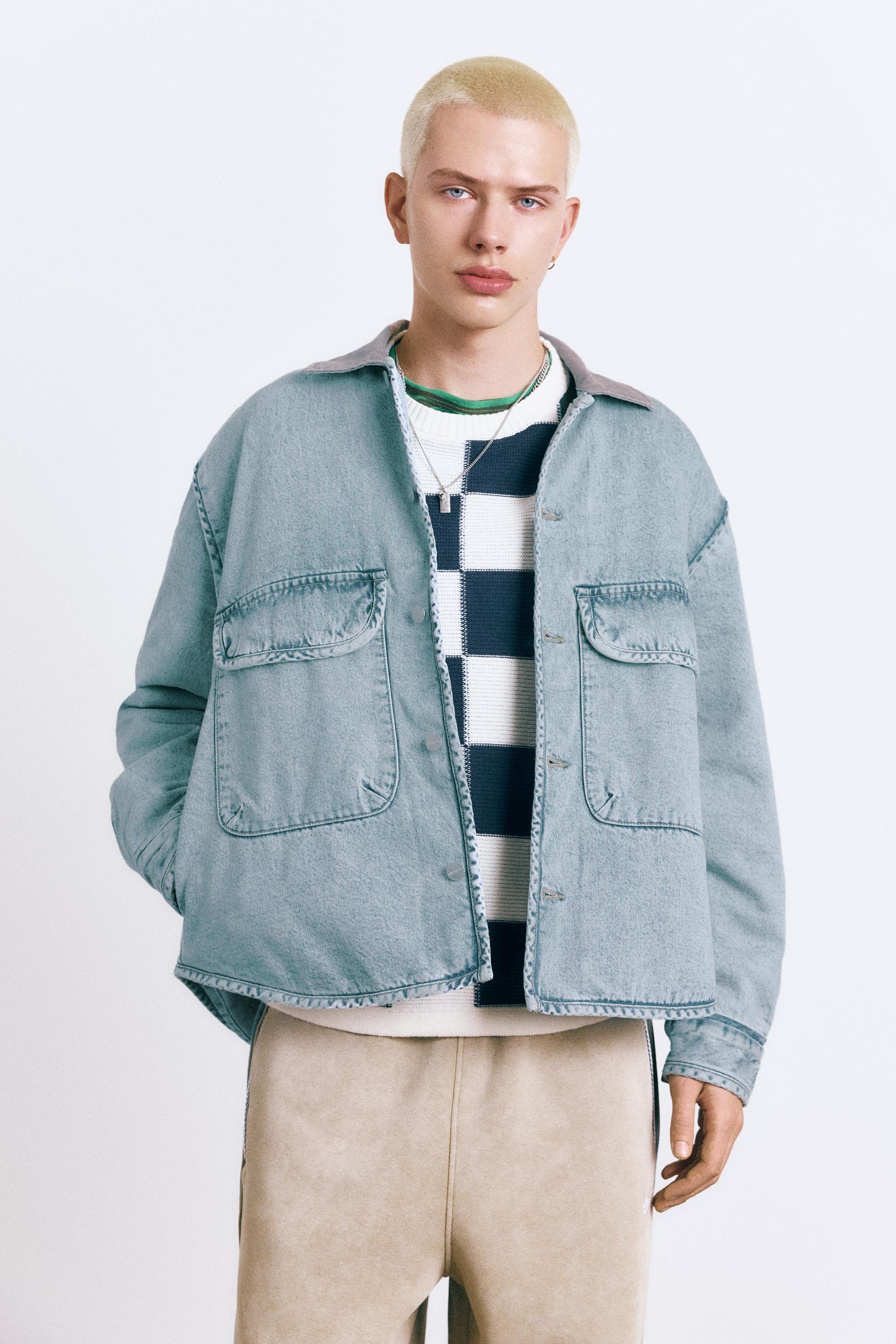 Kontrast yakalı denim ceket - Görsel 9