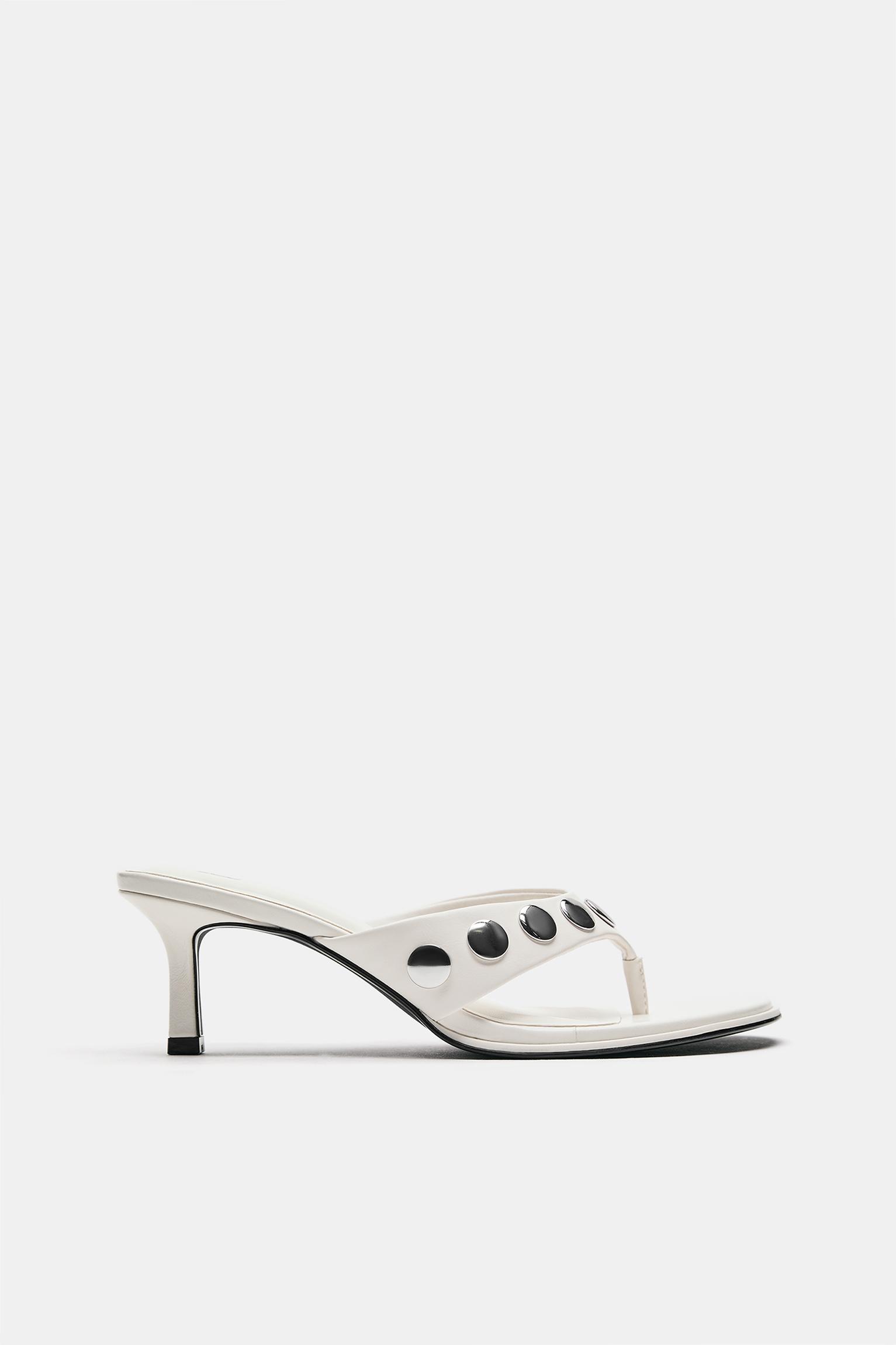Heeled sandals with studs — White