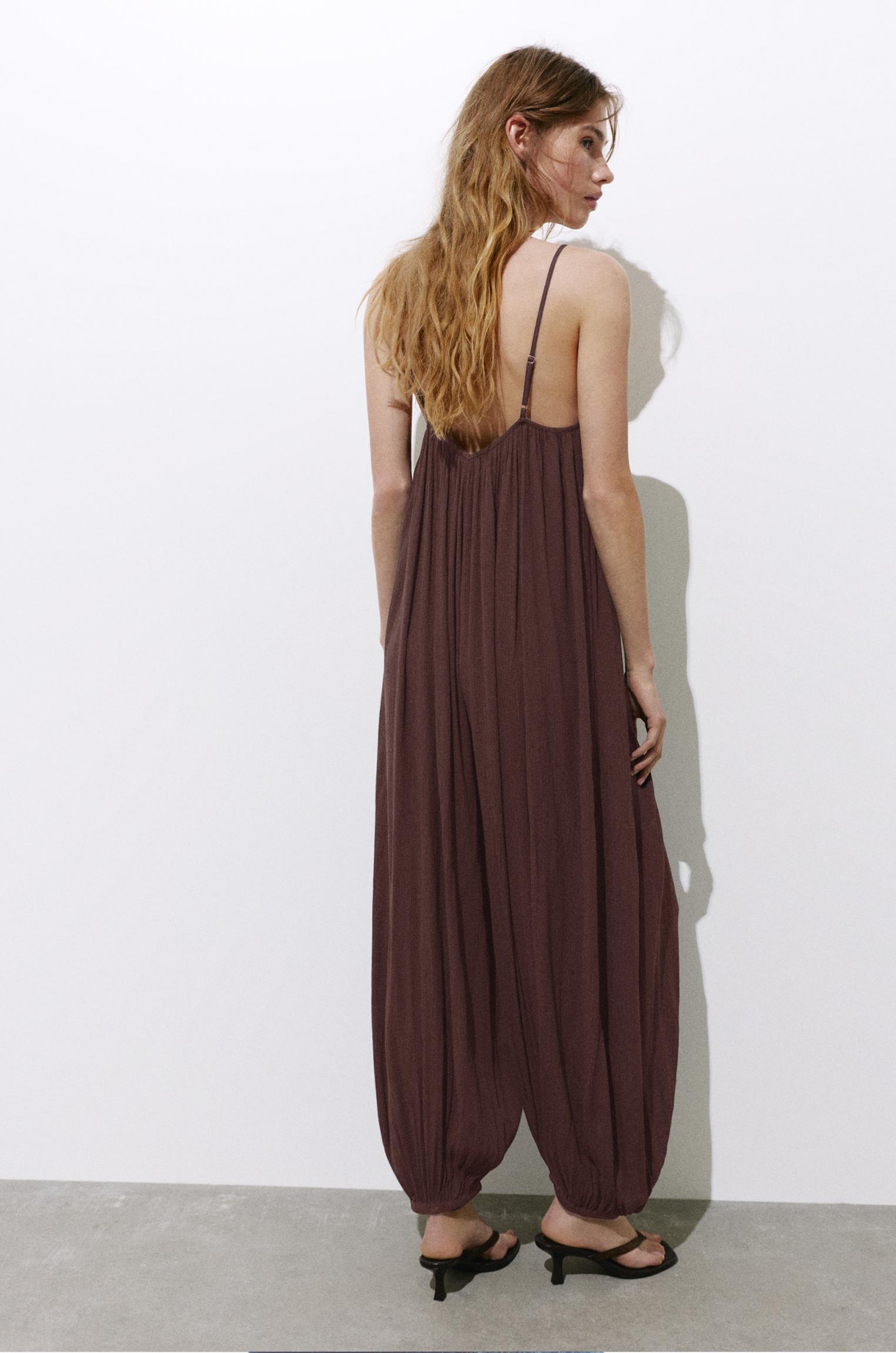Flowing strappy sarouel jumpsuit — Brown