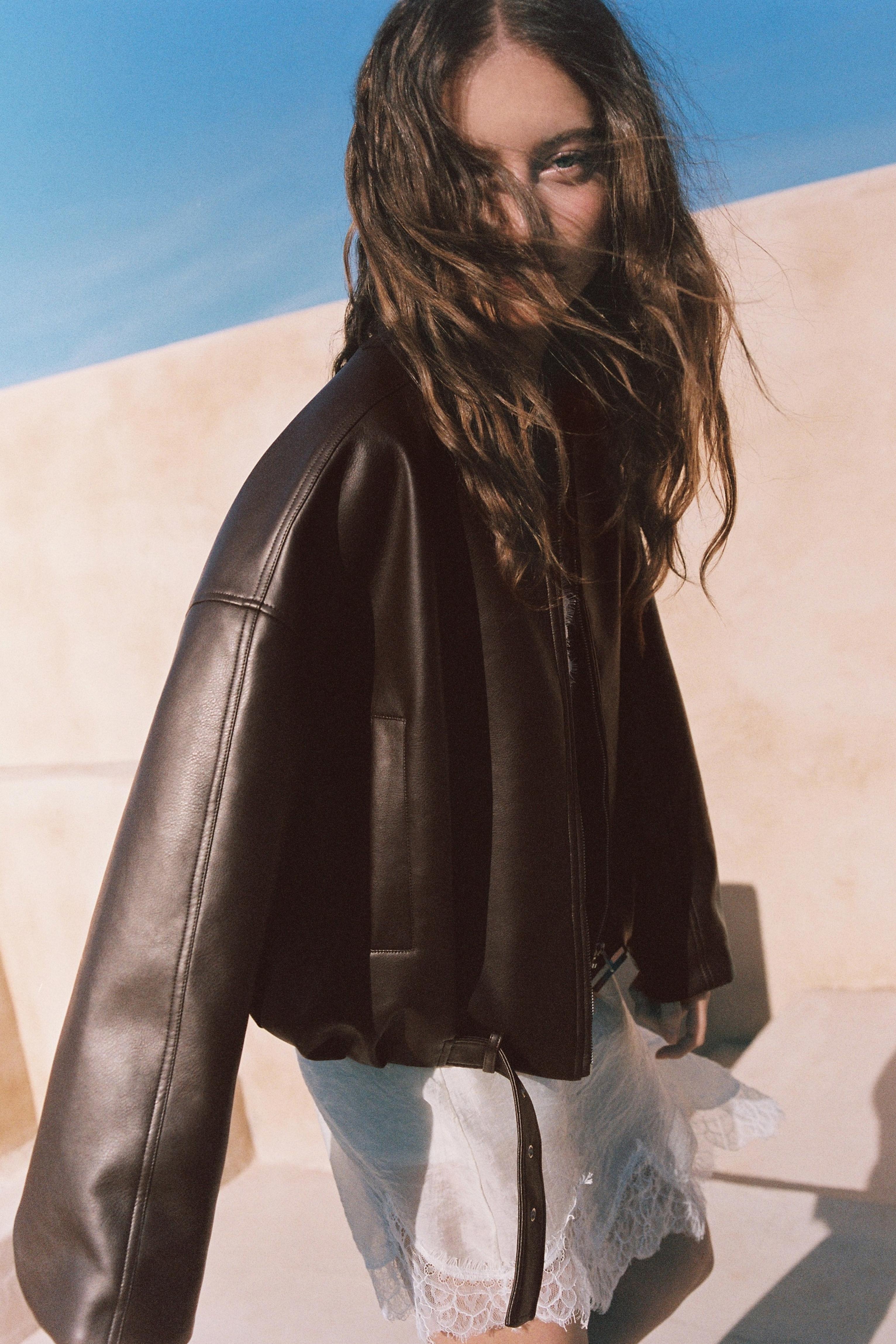 Leather effect balloon jacket — Chocolate