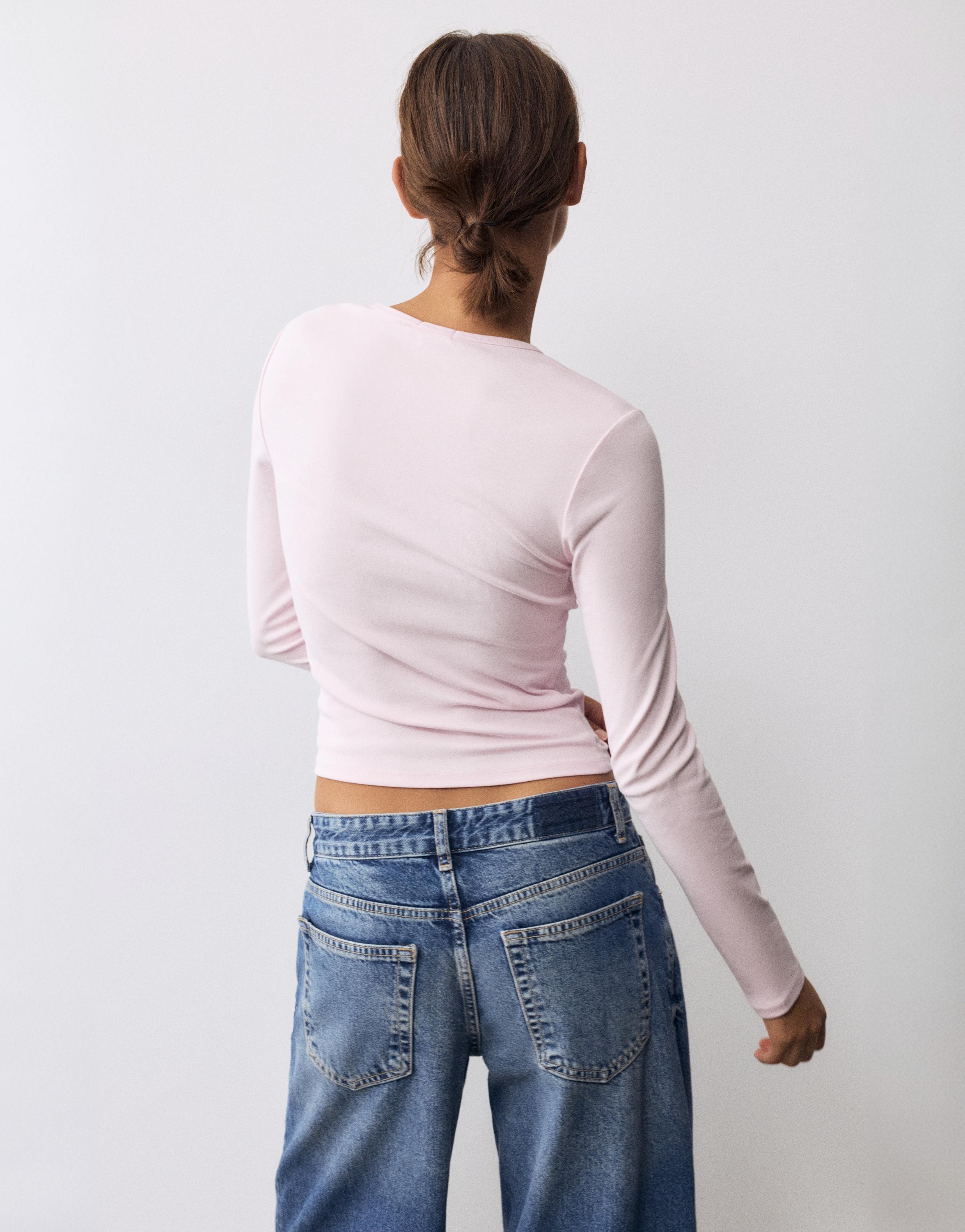 Fitted long sleeve T-shirt — Pink