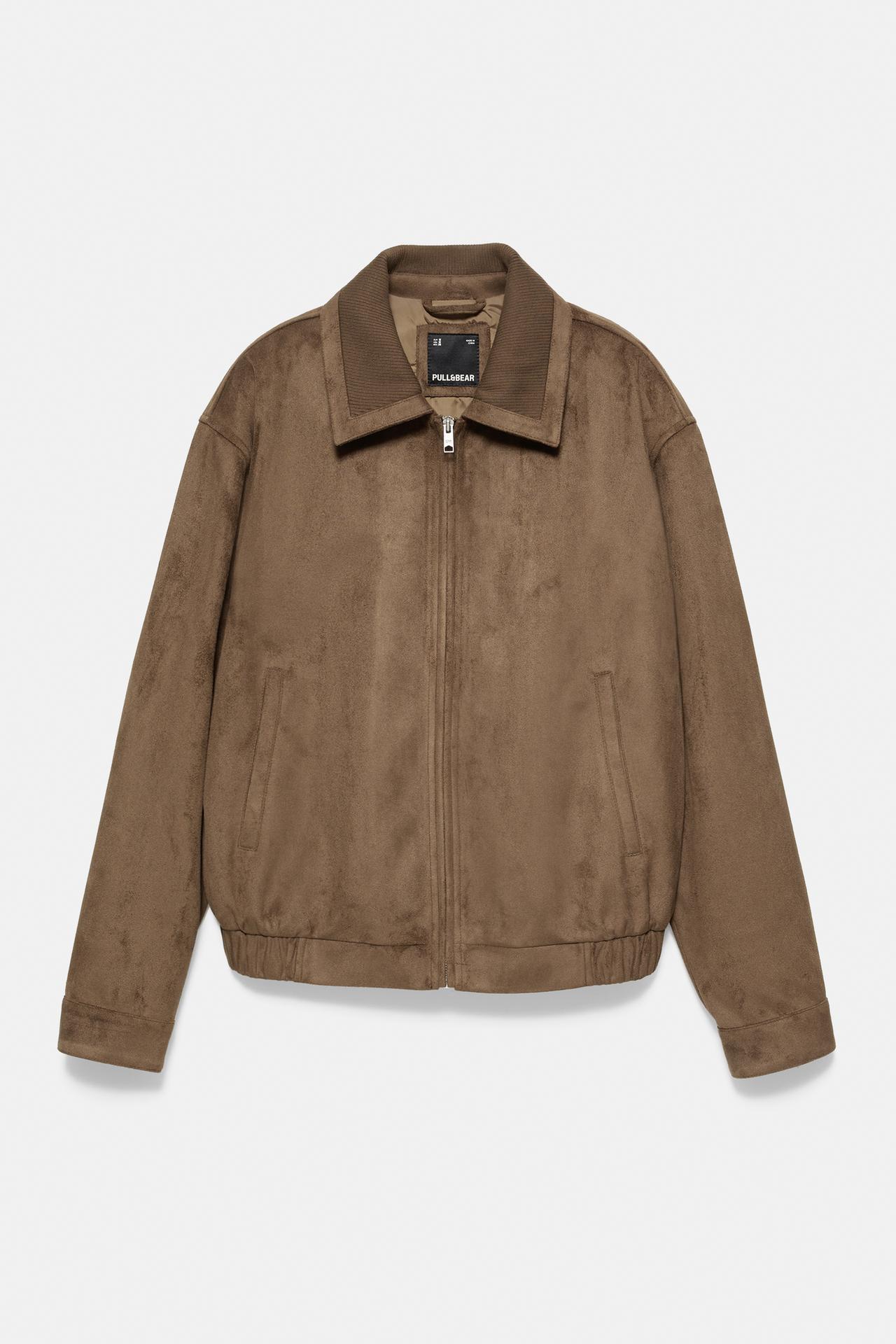 Faux suede jacket — Dark brown